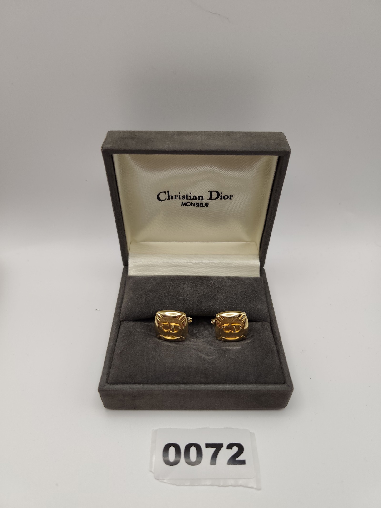 Christian Dior Gold Tone Logo Cufflinks Men with Original Box