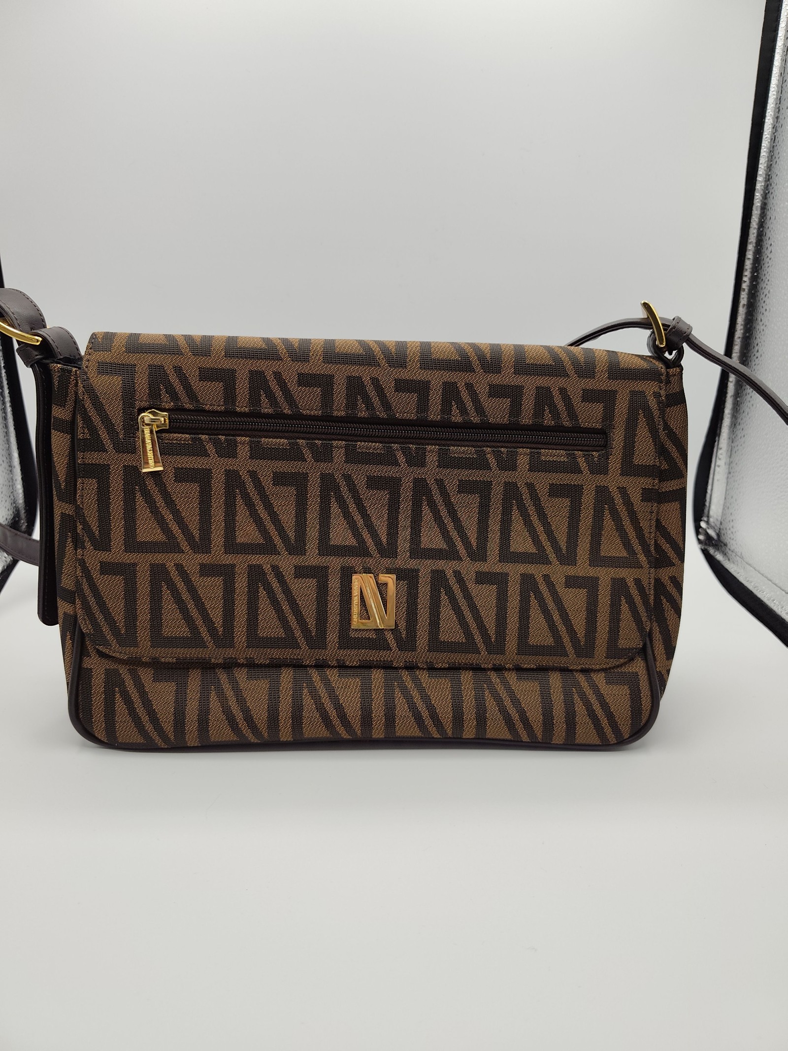 Diana Valentino Brown & Black Printed Crossbody Bag