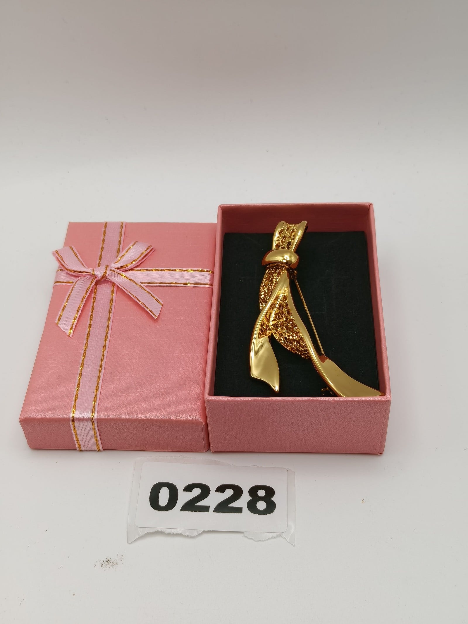 Balmain Gold Tone Textured Bow Brooch Pin
