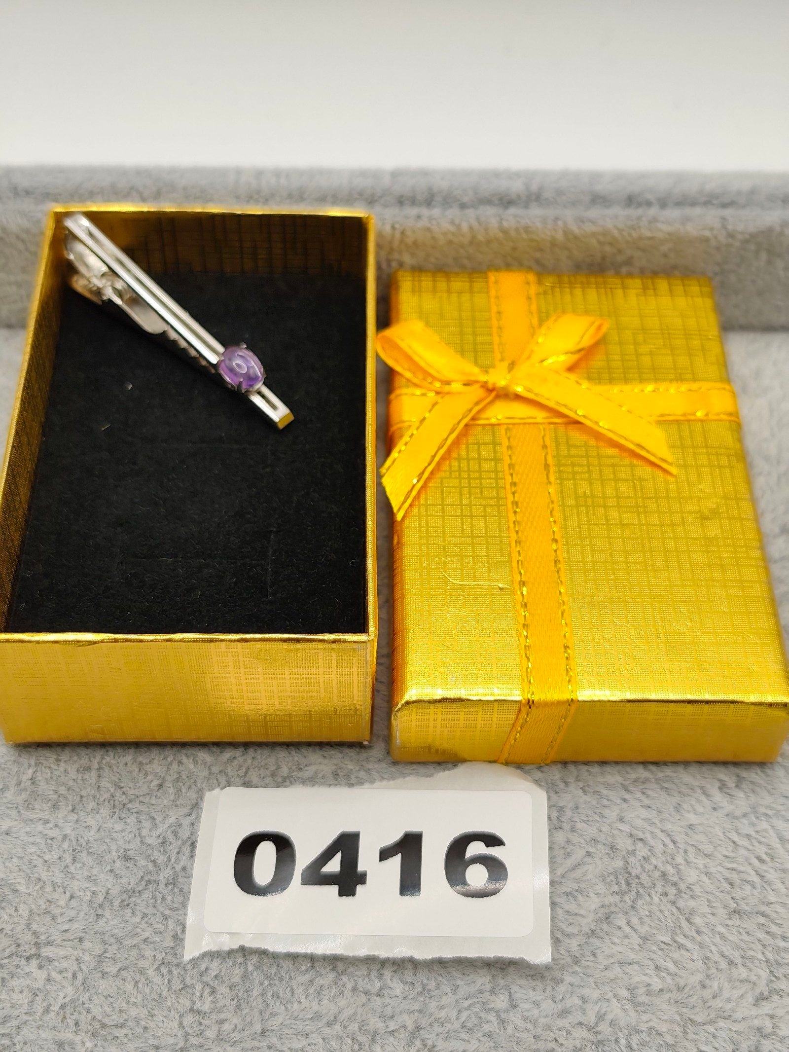 Silver Tone Purple Stone Men's Tie Clip Other