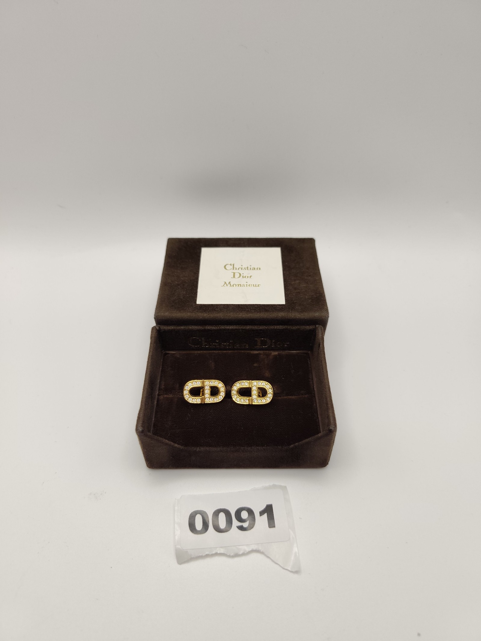 Christian Dior Men's Gold & Crystal CD Logo Cufflinks