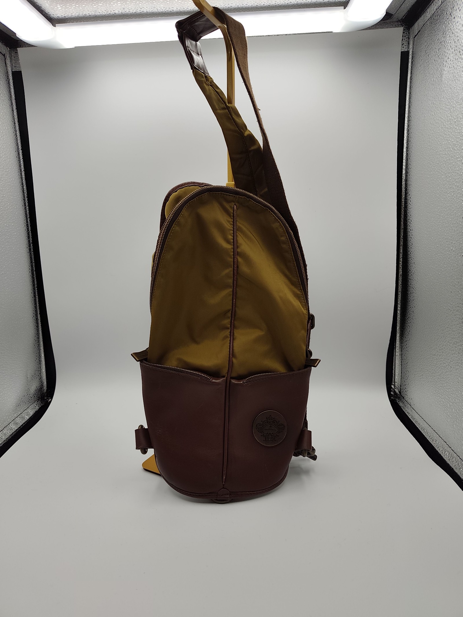 Orobianco Brown Leather & Khaki Crossbody Sling Bag
