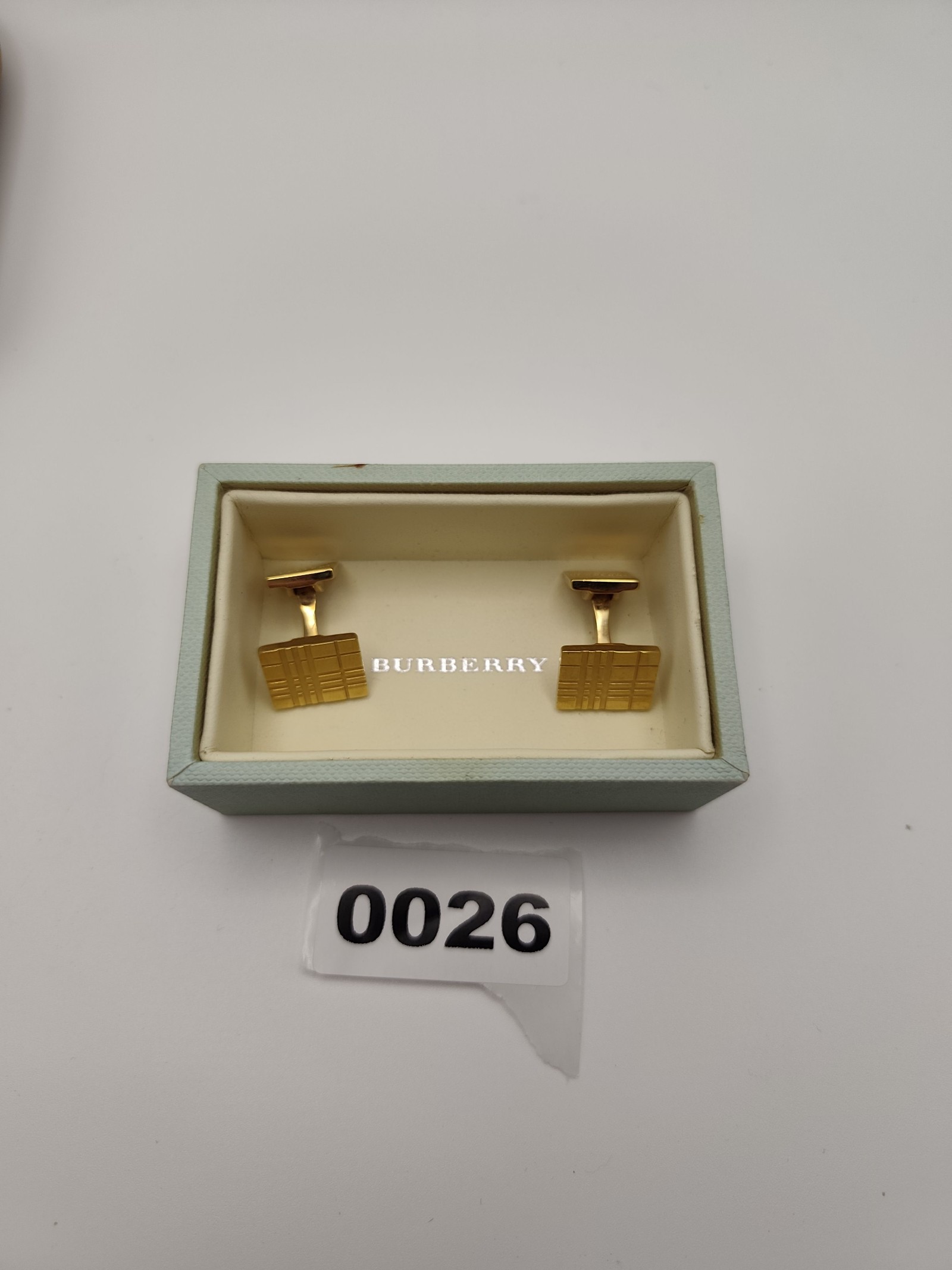 Burberry Gold Tone Plaid Cufflinks Men Classic Design