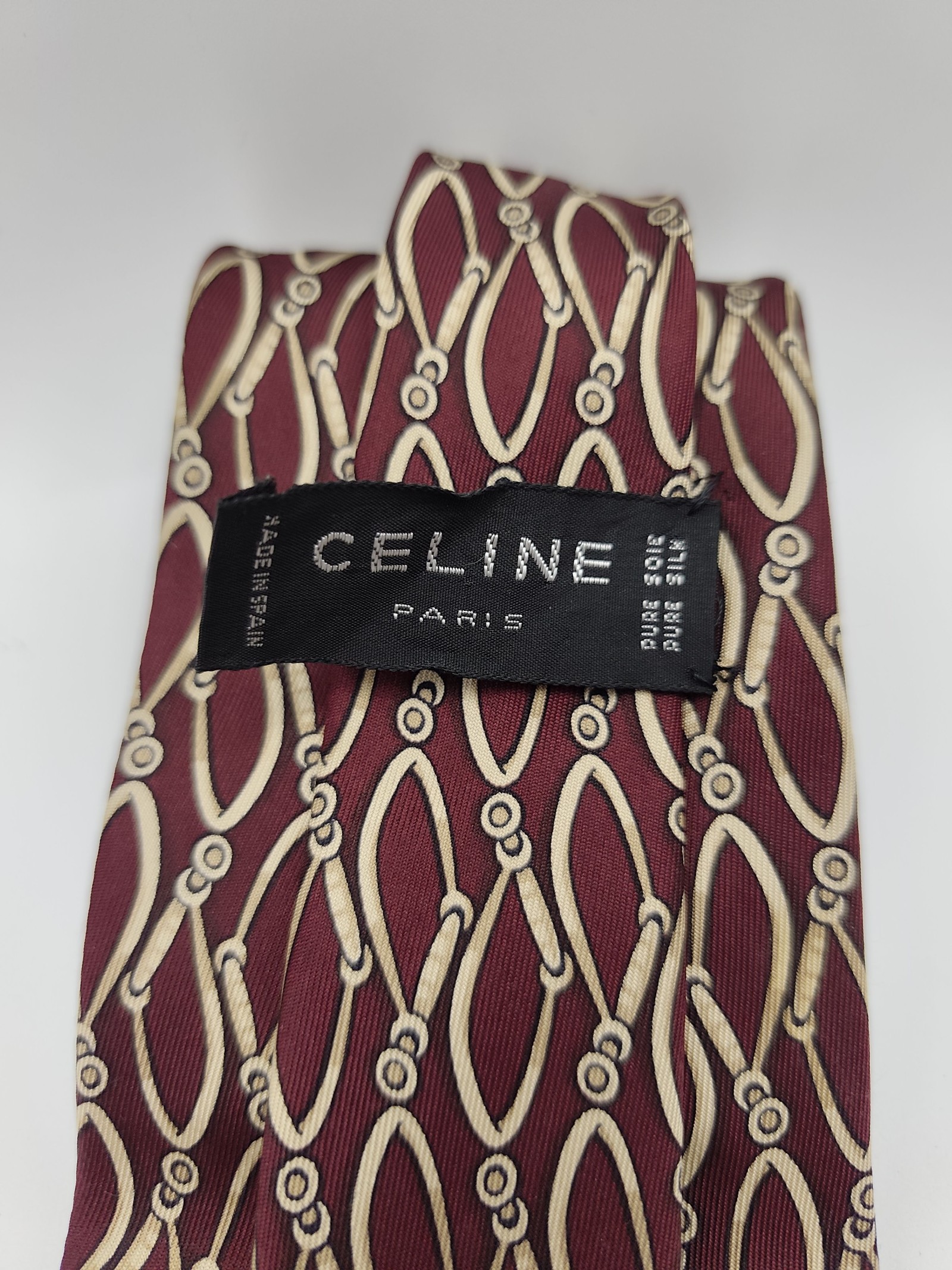Celine Men Burgundy & Cream Silk Tie