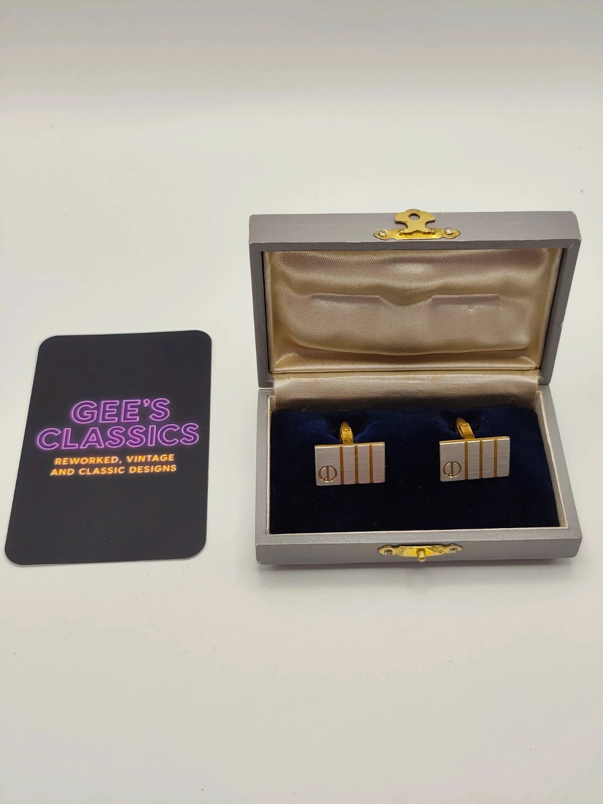 Vintage Dunhill Two Tone Monogram Textured Striped Cufflinks