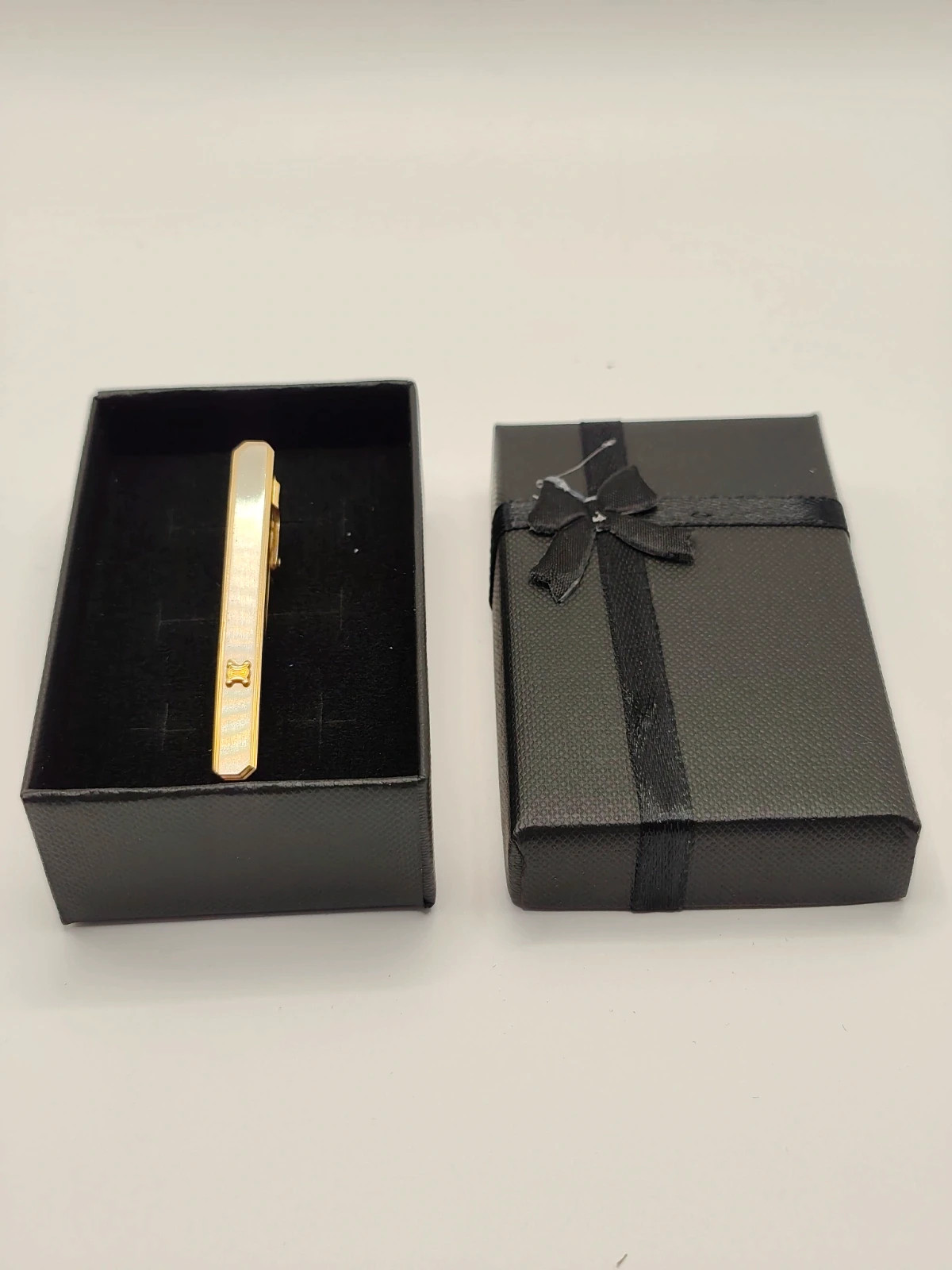 Celine vintage tie clip Triomphe Macadam gold and silver tone