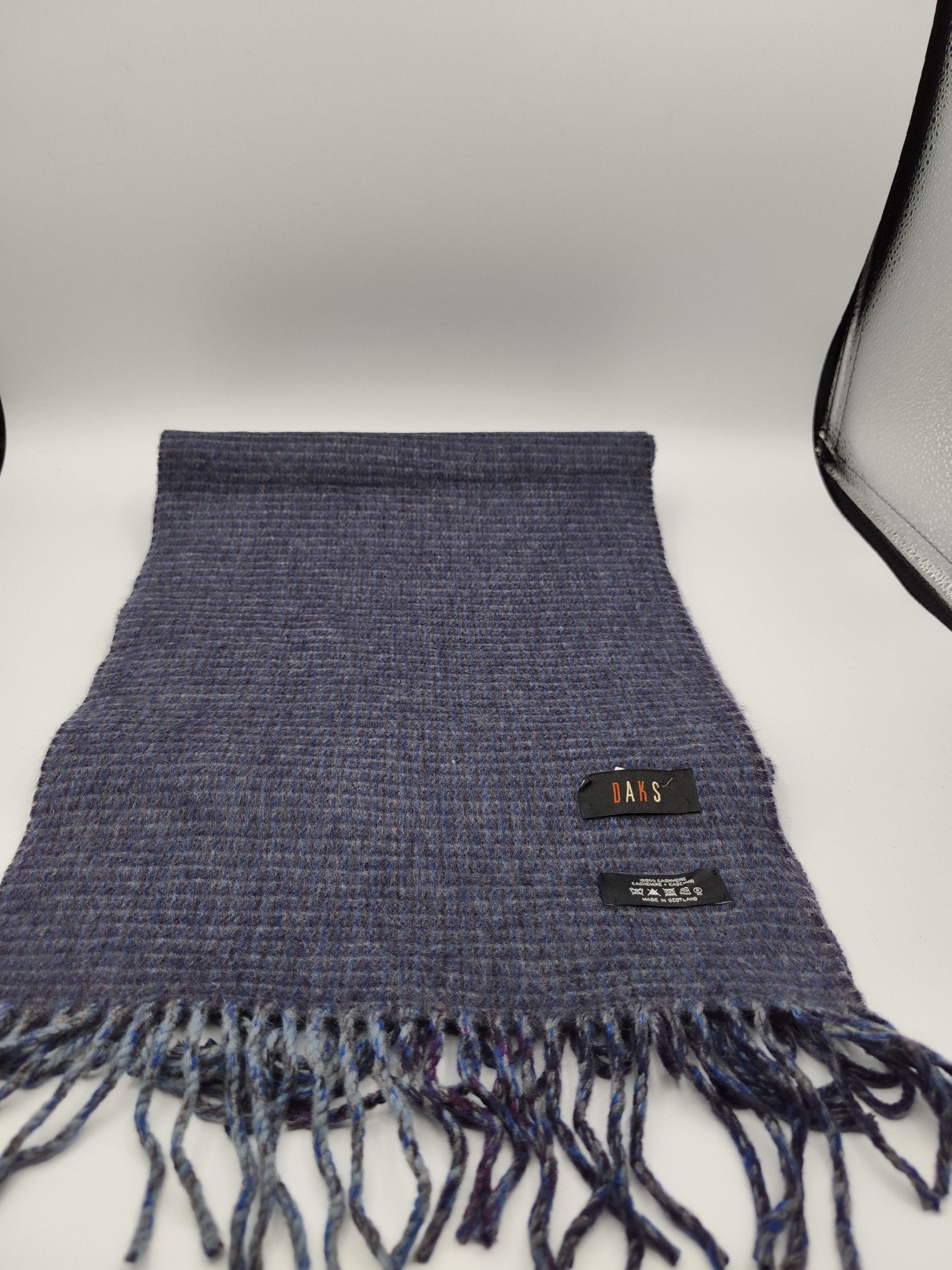DAKS Blue 100% Cashmere Scarf Made in Scotland Unisex