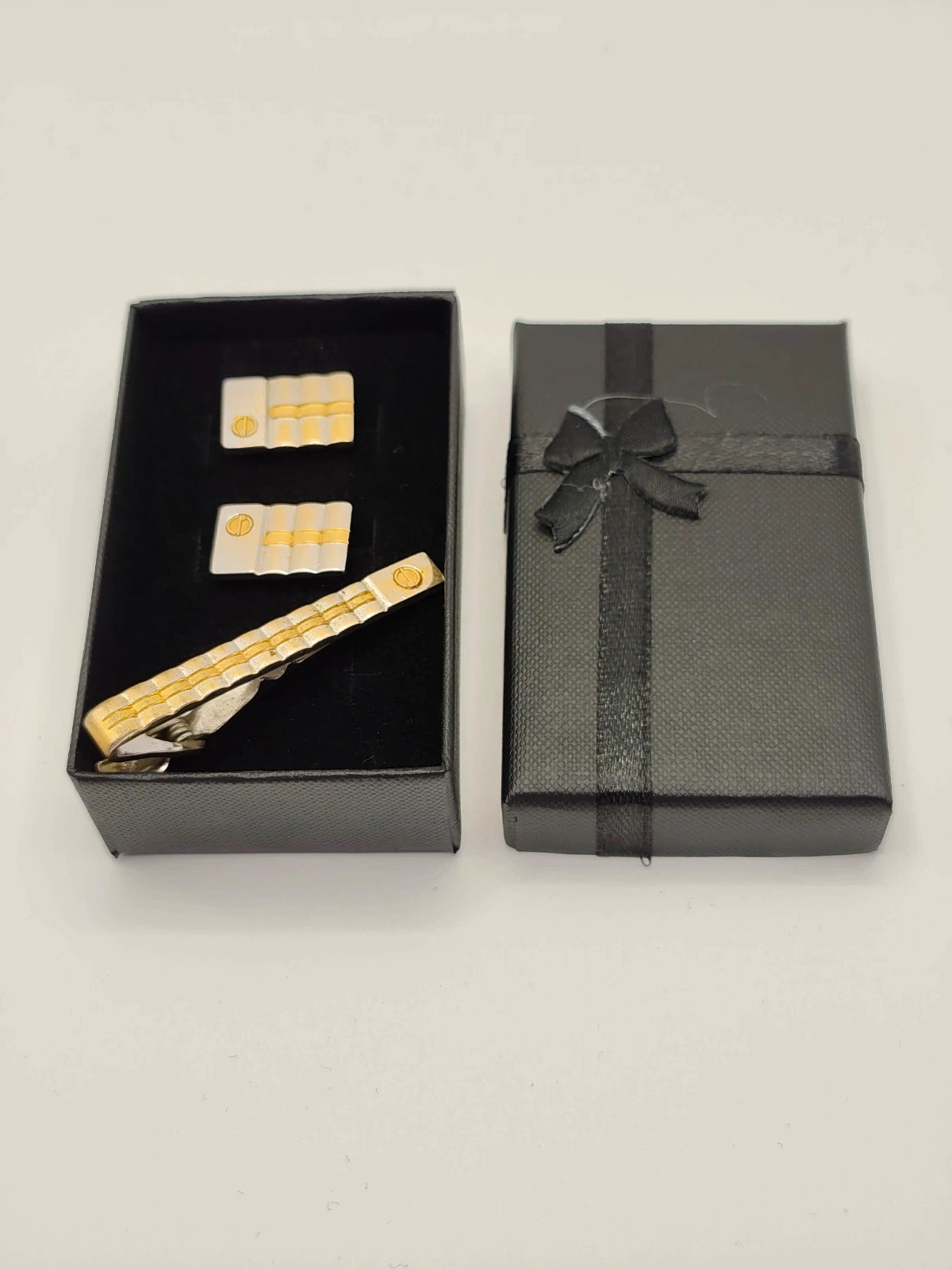 Vintage Dunhill Cufflinks & Tie Clip Set - Two-Tone Gold & Silver