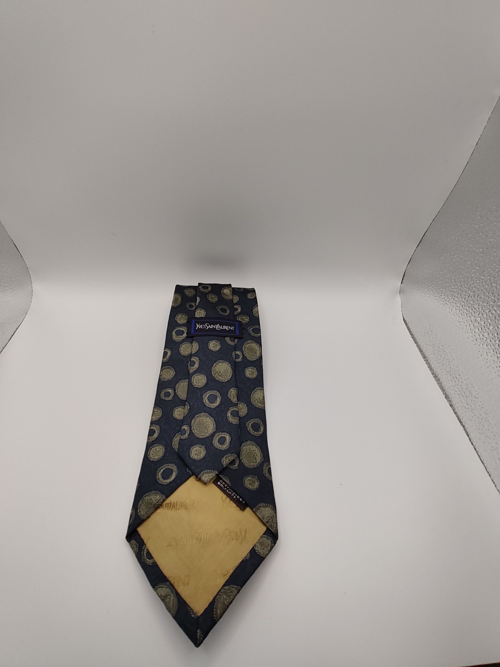 Yves Saint Laurent Navy & Beige Polka Dot Silk Tie Other