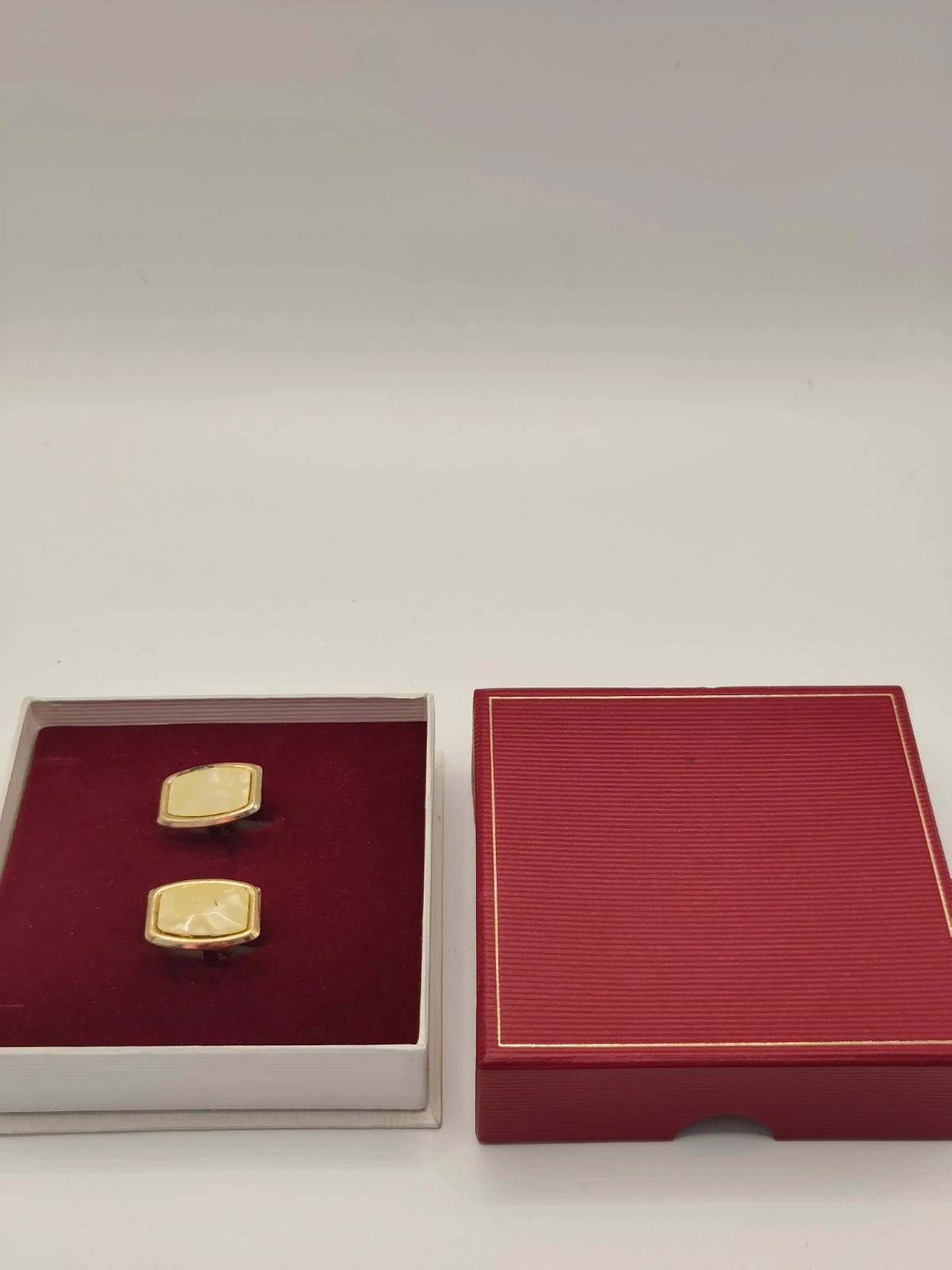 Vintage Gold Tone Mother of Pearl Cufflinks Rectangular Mid Century Formalwear
