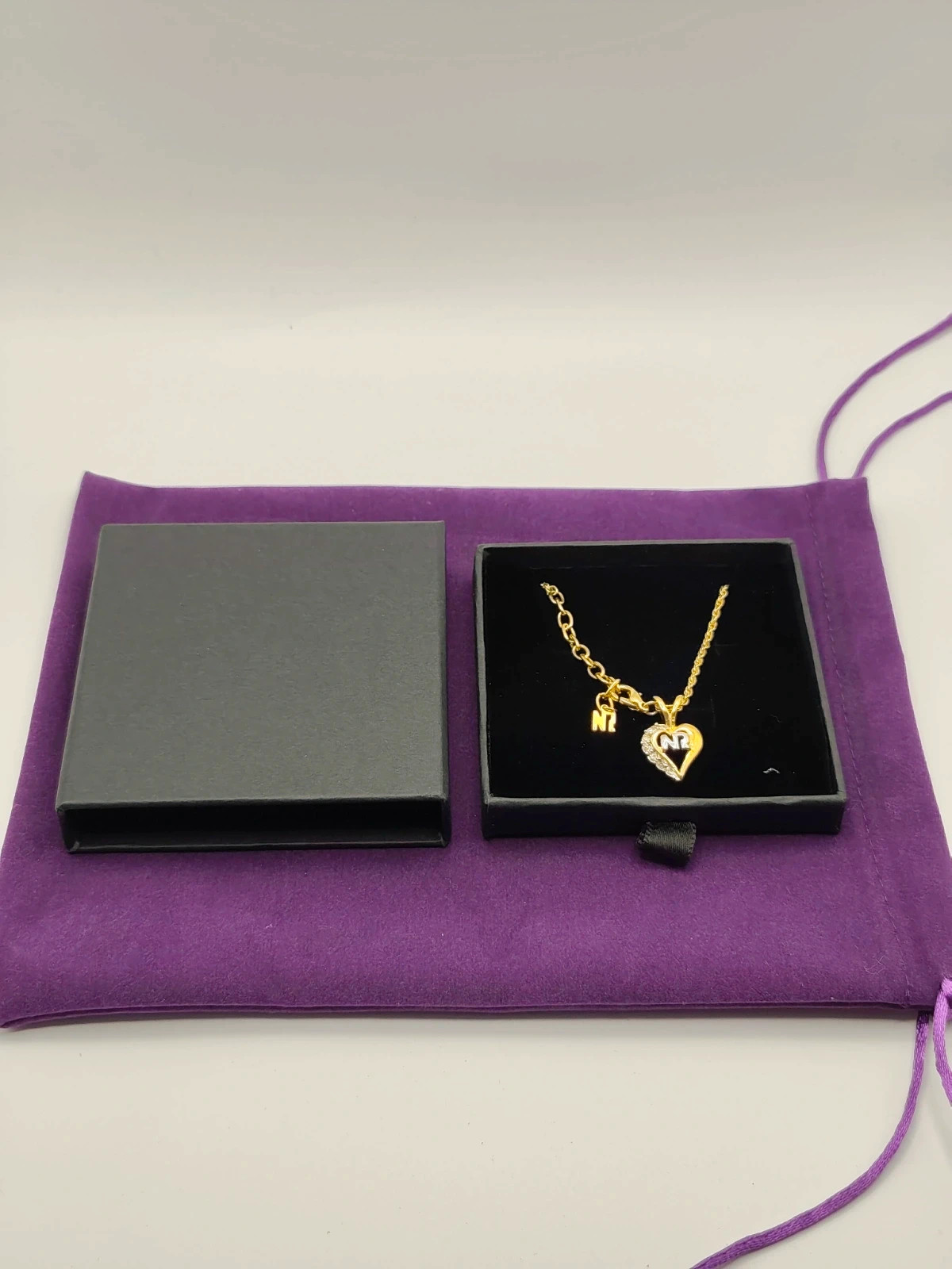 Nina Rici Paris vintage two tone heart logo pendant necklace