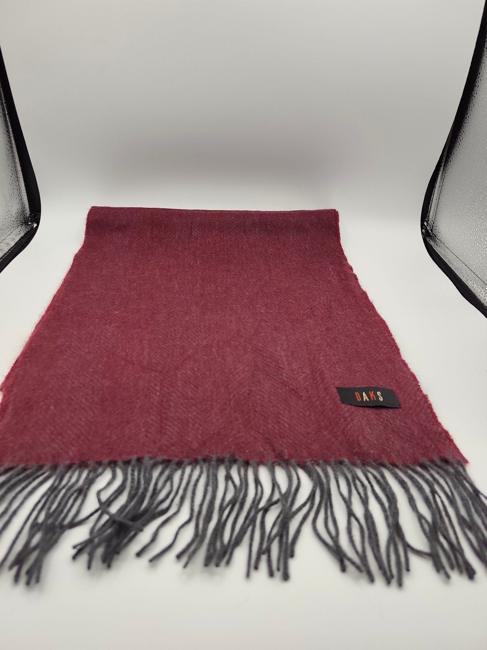 DAKS Burgundy & Grey Mohair Wool Blend Scarf Unisex