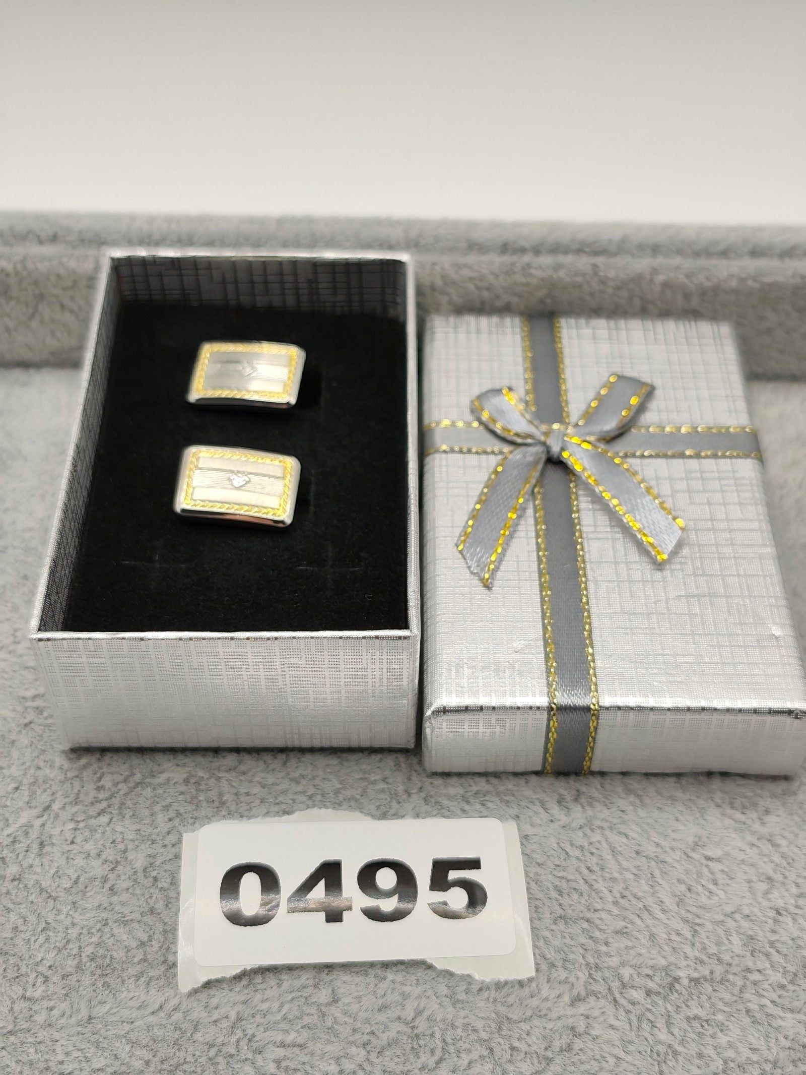 Mario Valentino Silver & Gold Tone Rectangle Men's Cufflinks with Box