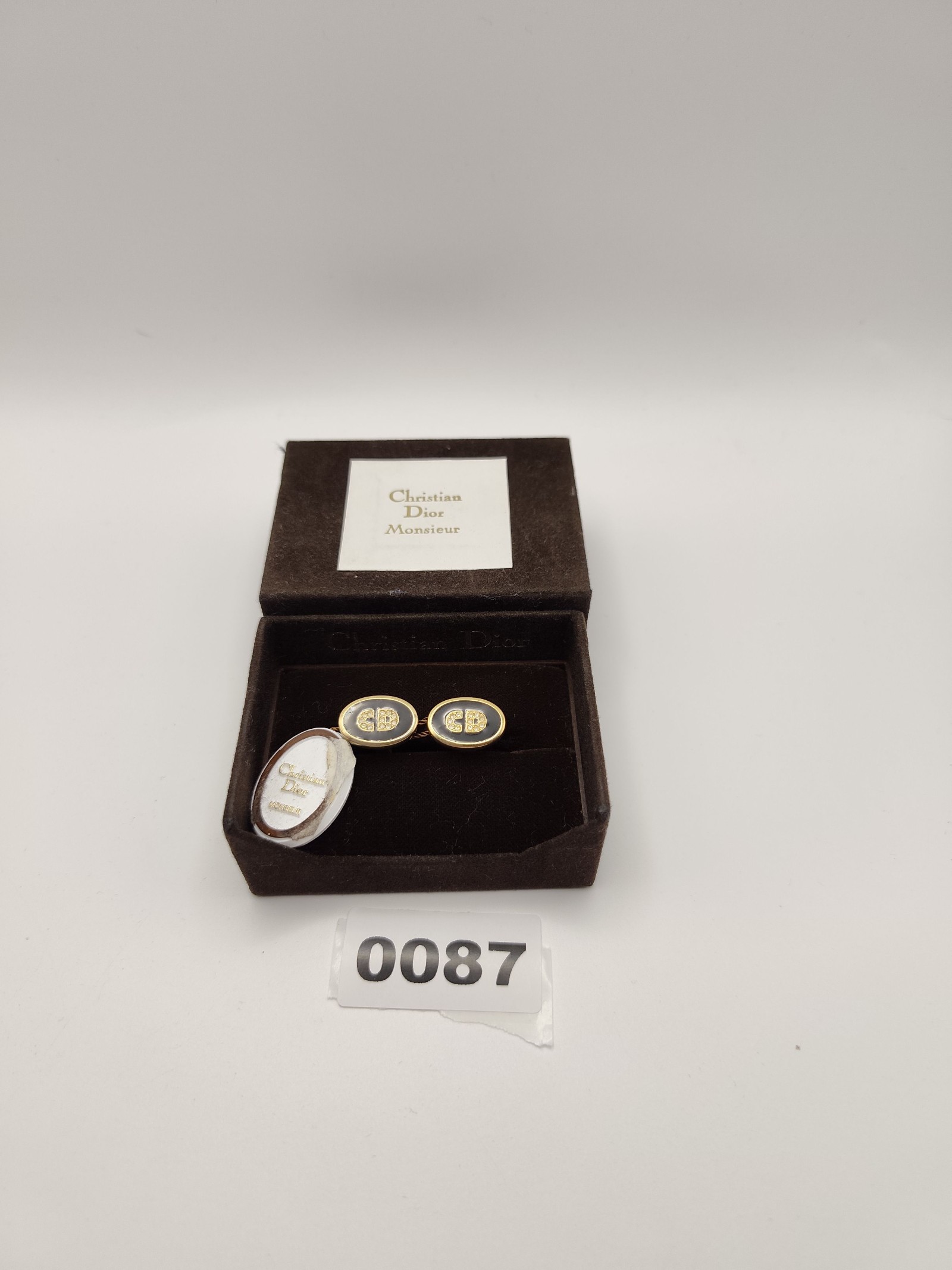 Christian Dior Men Gold & Black Crystal Logo Cufflinks Other