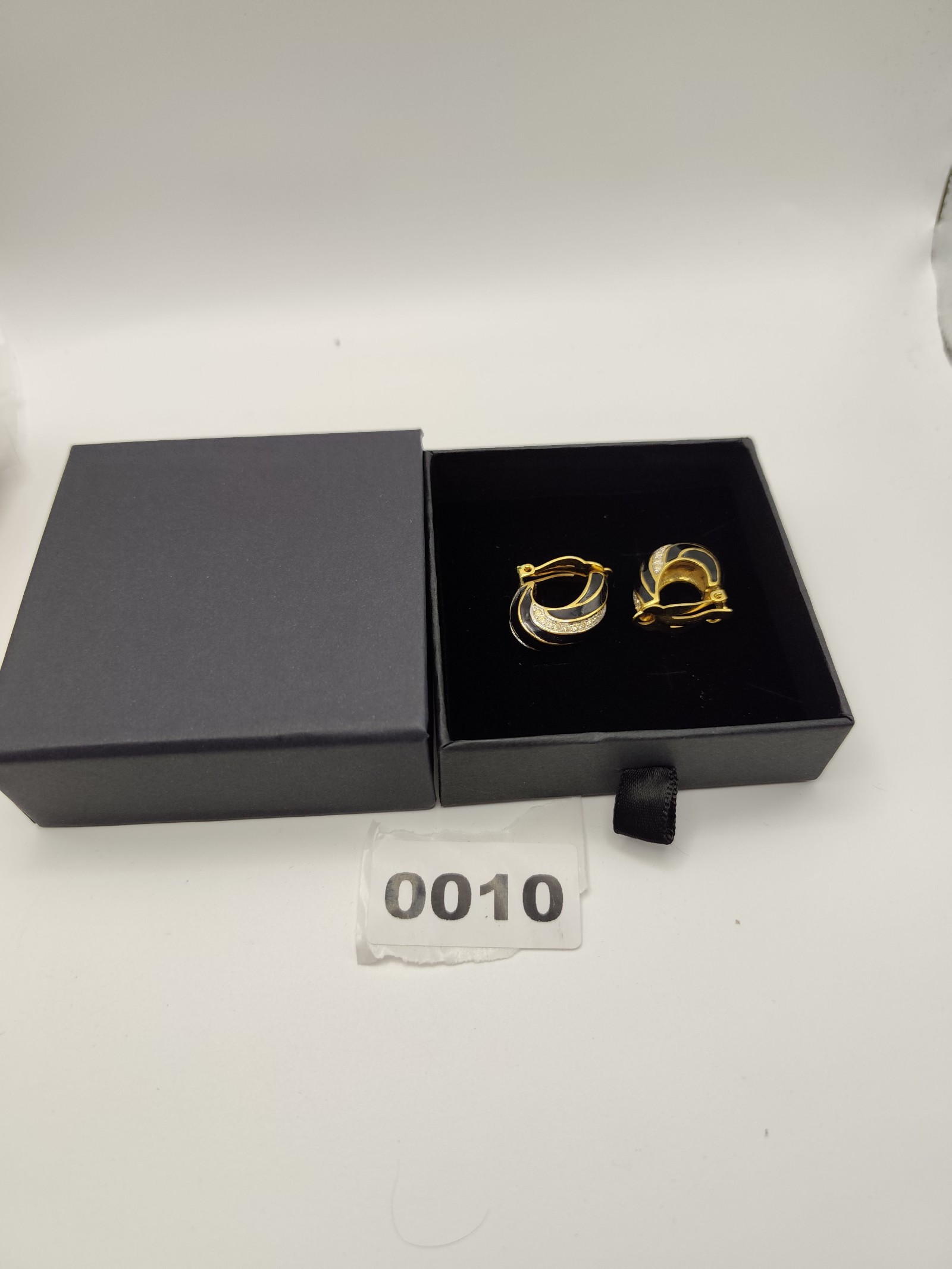 Nina Ricci Black & Gold Tone Clip-On Earrings with Rhinestones