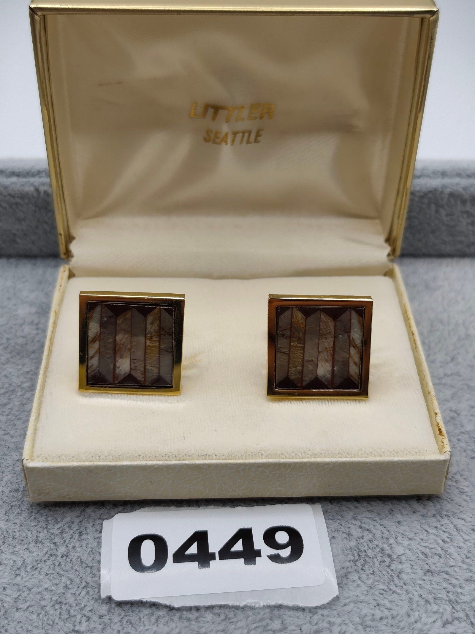 Littler Men Gold & Stone Inlay Square Cufflinks Vintage 2.1 cm