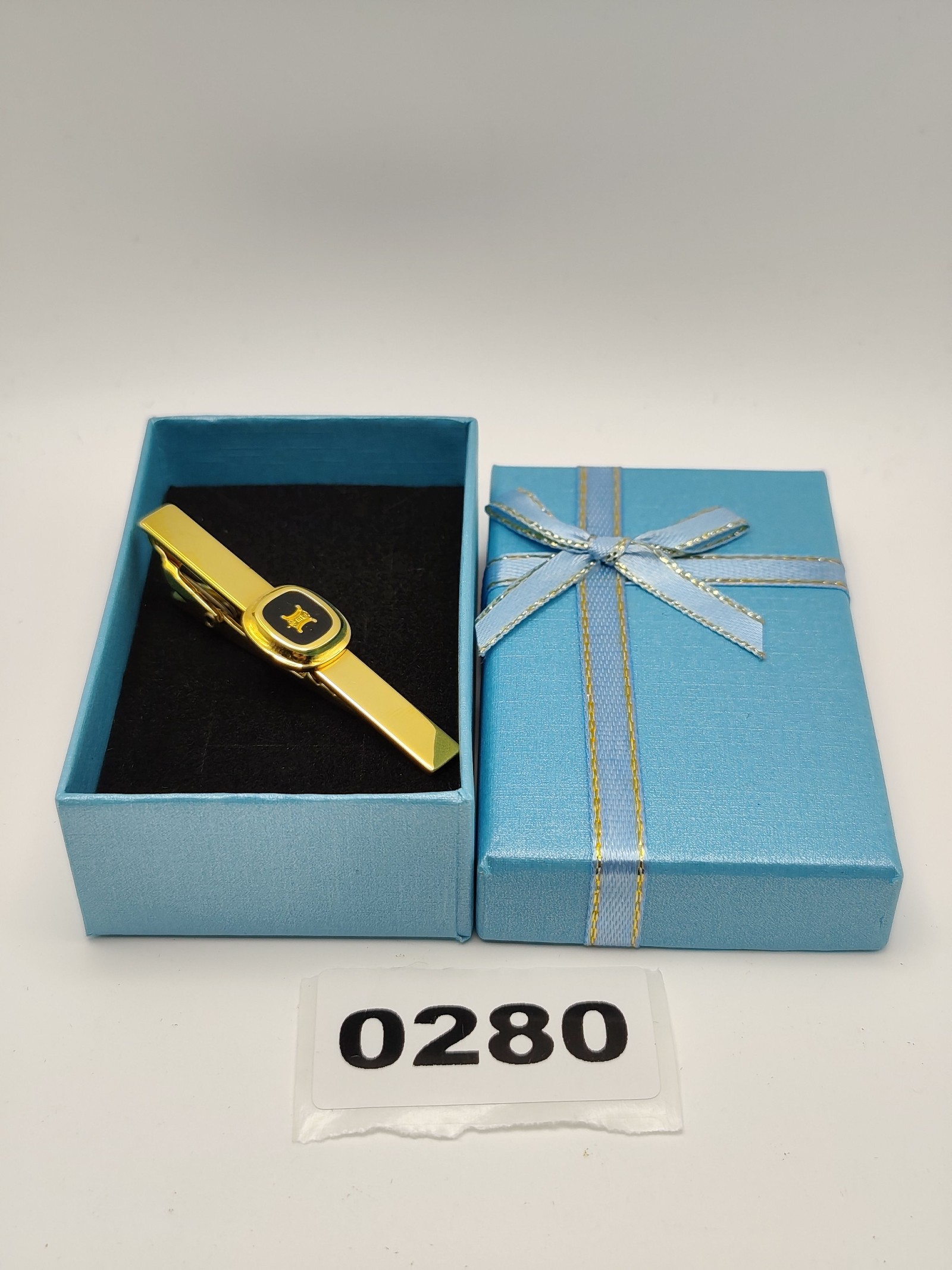 Celine Men Gold & Black Logo Enamel Tie Clip Other