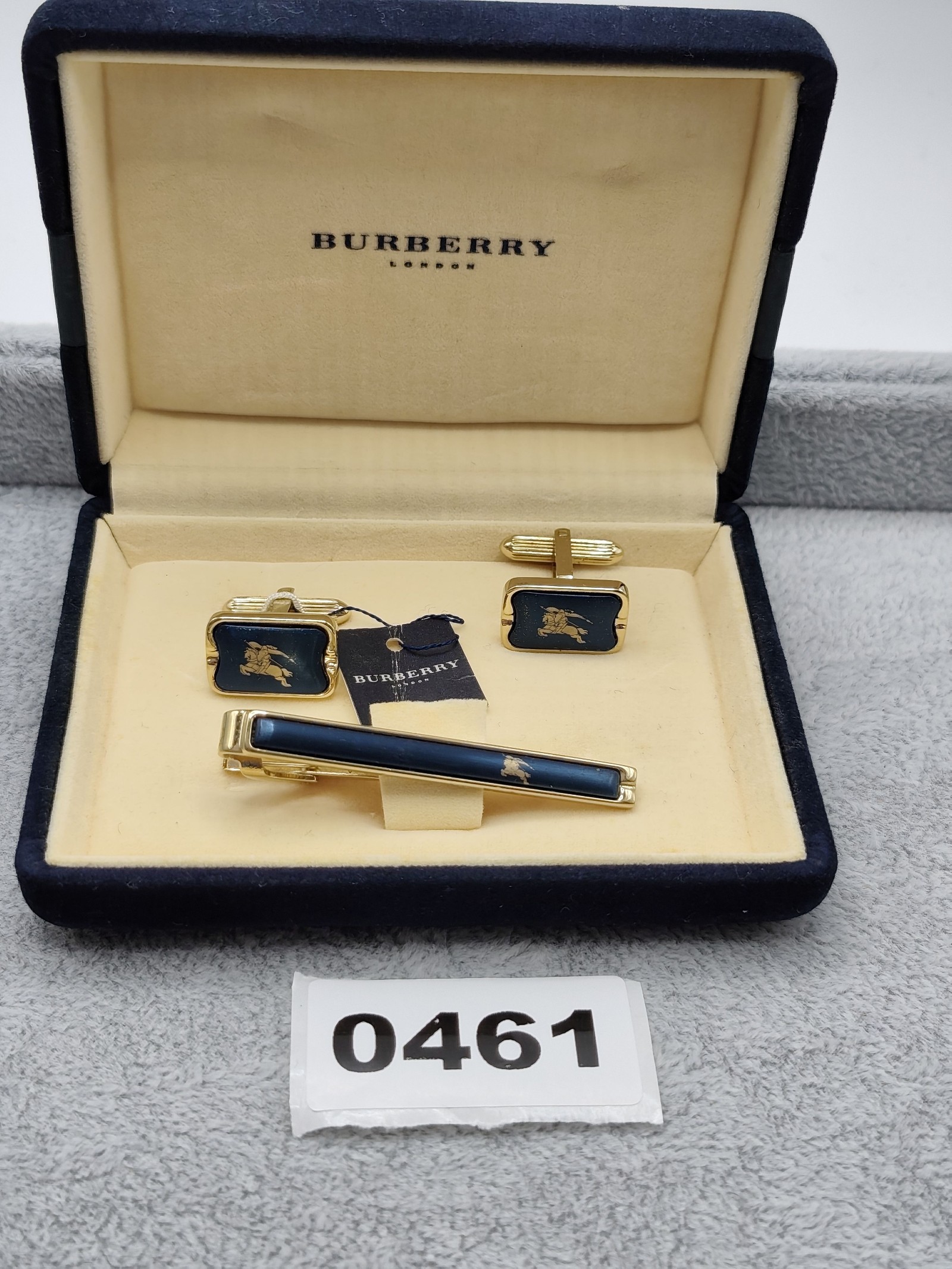 Burberry Gold & Navy Equestrian Cufflinks & Tie Clip Set Men