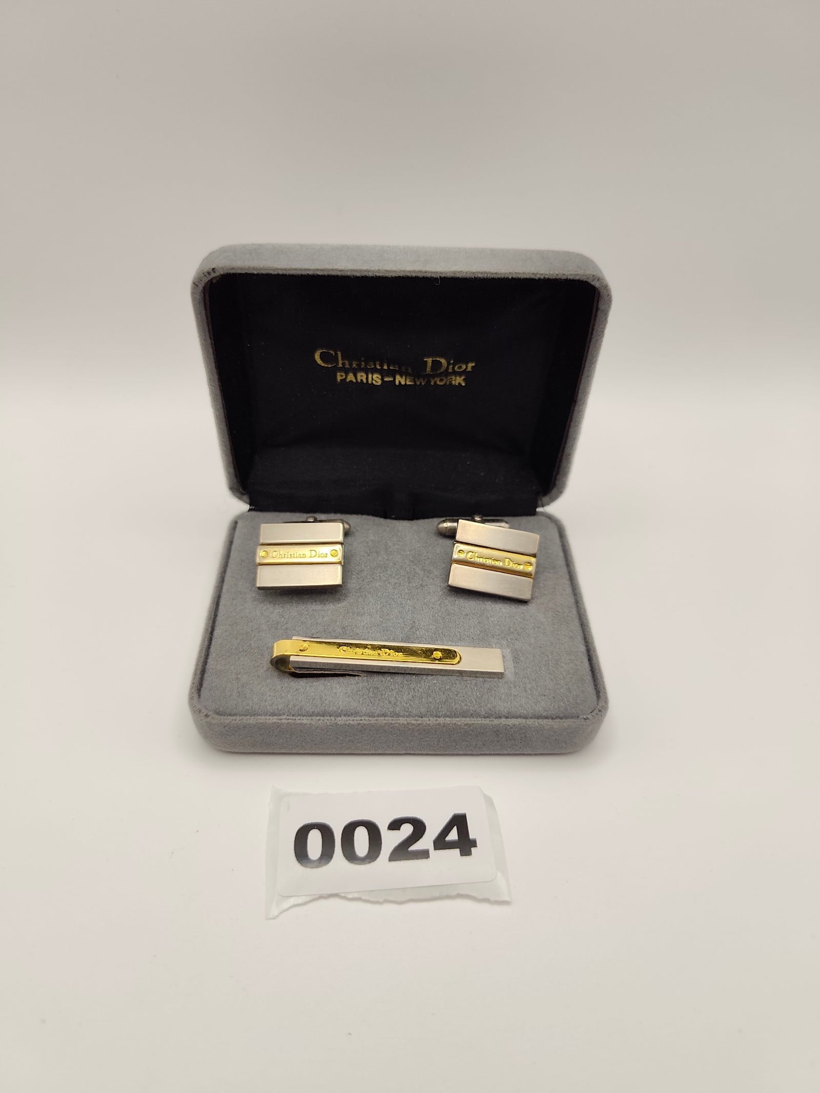 Christian Dior Gold & Silver Cufflinks & Tie Clip Set Men Other
