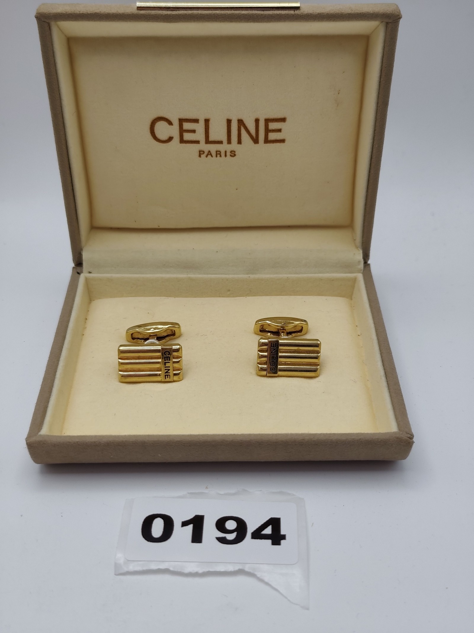 Celine Gold Tone Logo Cufflinks Men with Box