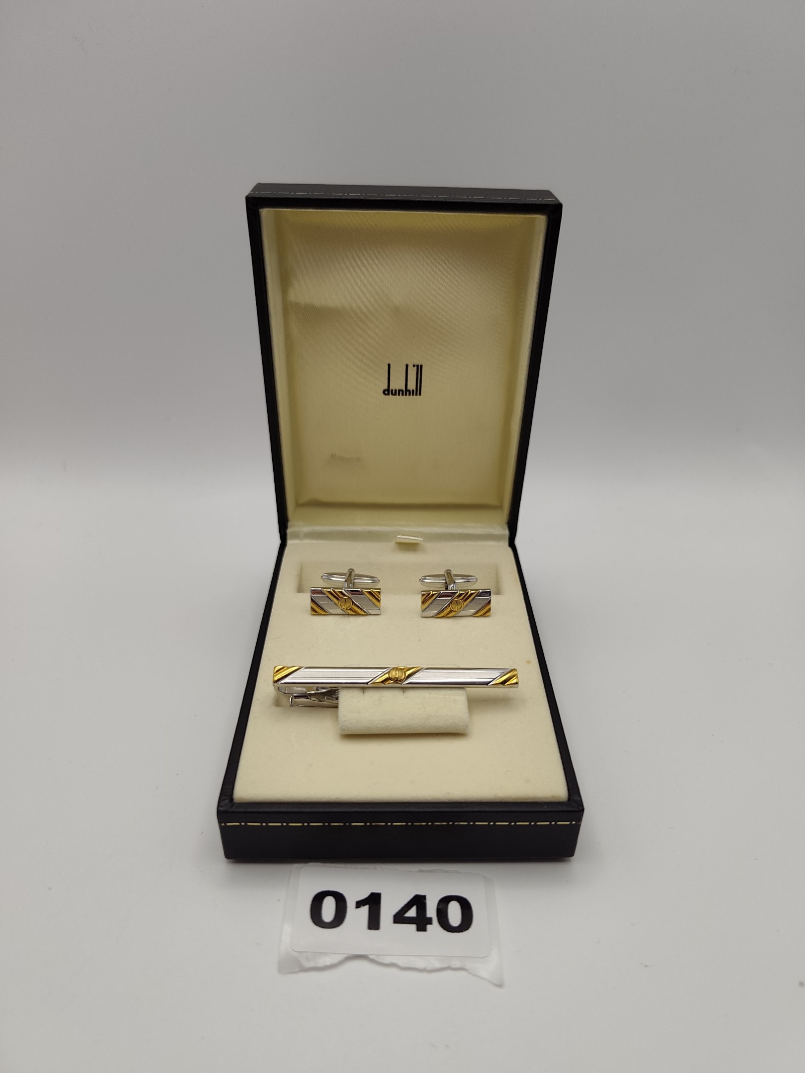 Dunhill Silver & Gold Tone Cufflinks & Tie Clip Set Men One Size