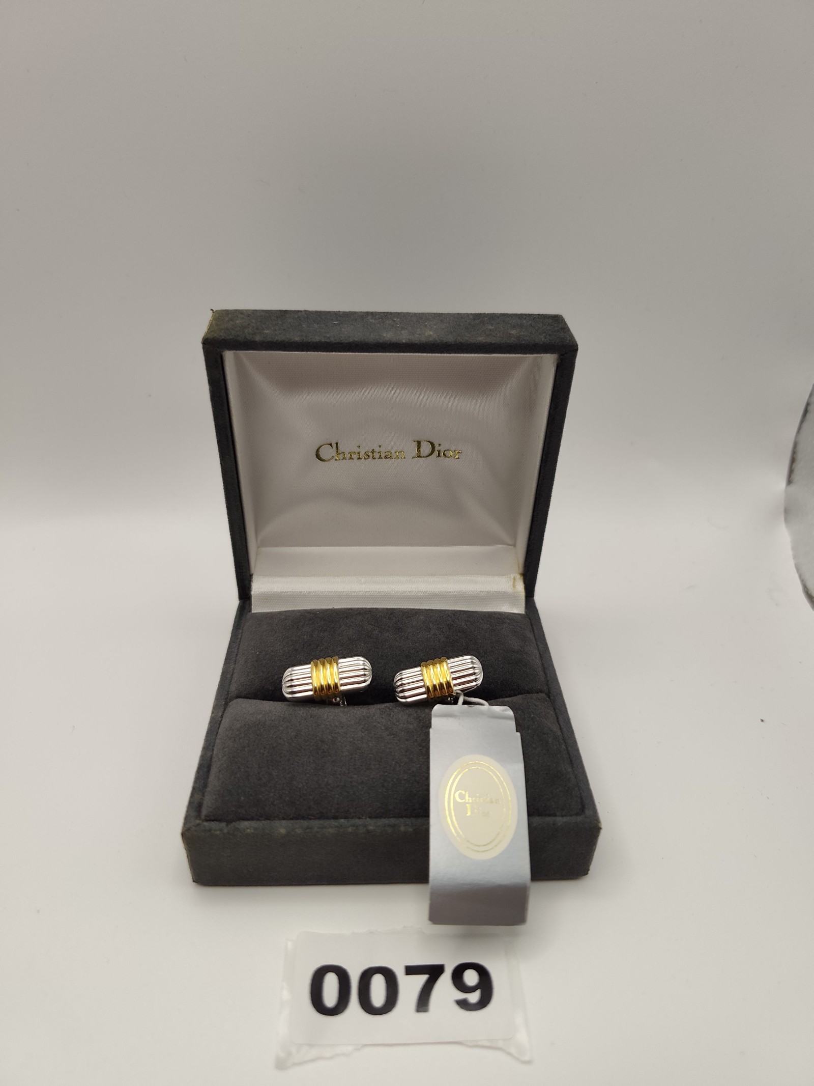 Christian Dior Silver & Gold Tone Cufflinks Men Elegant Classic