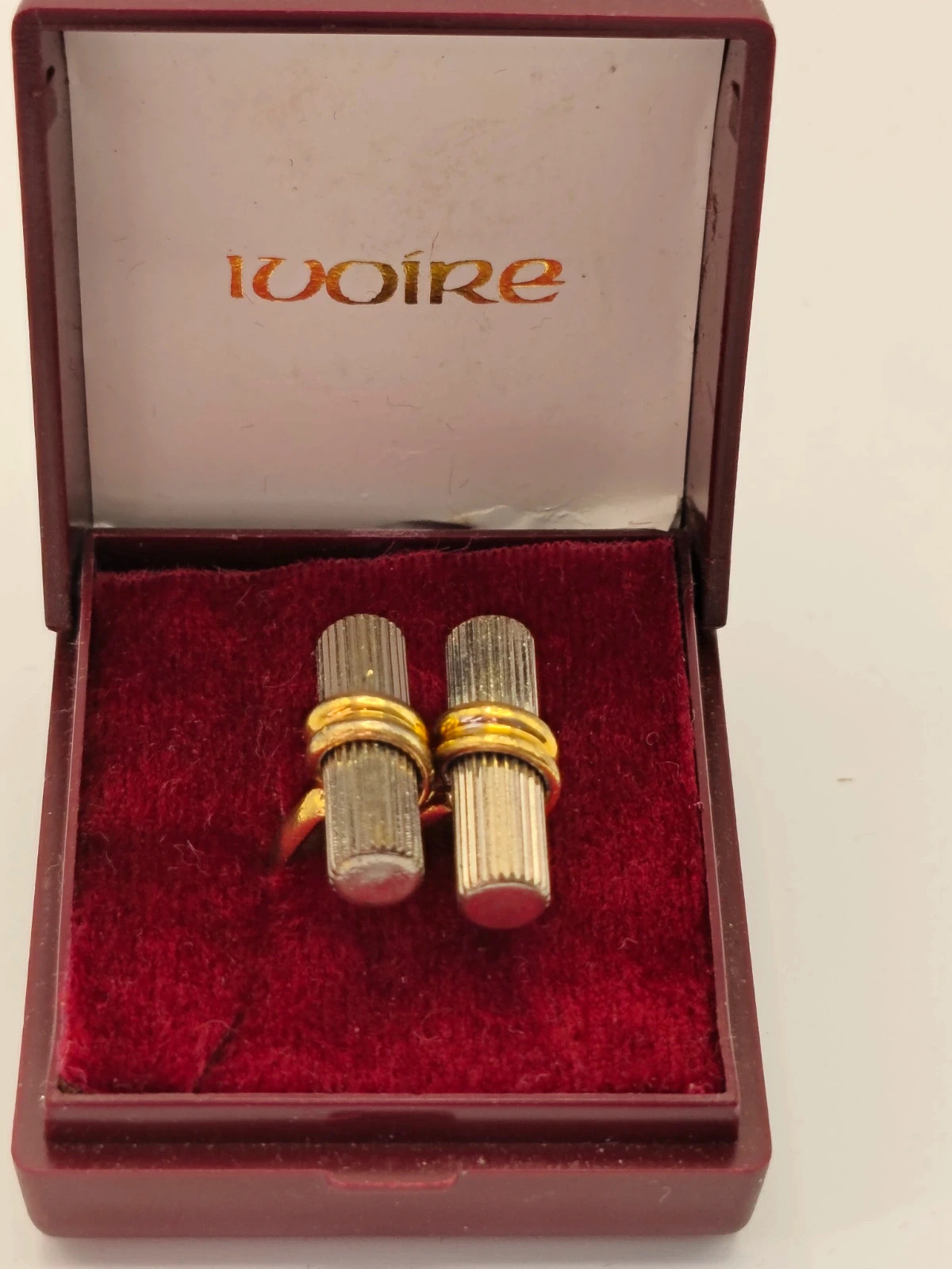 Vintage Bi-Metal Ribbed Cylinder Cufflinks – Boxed