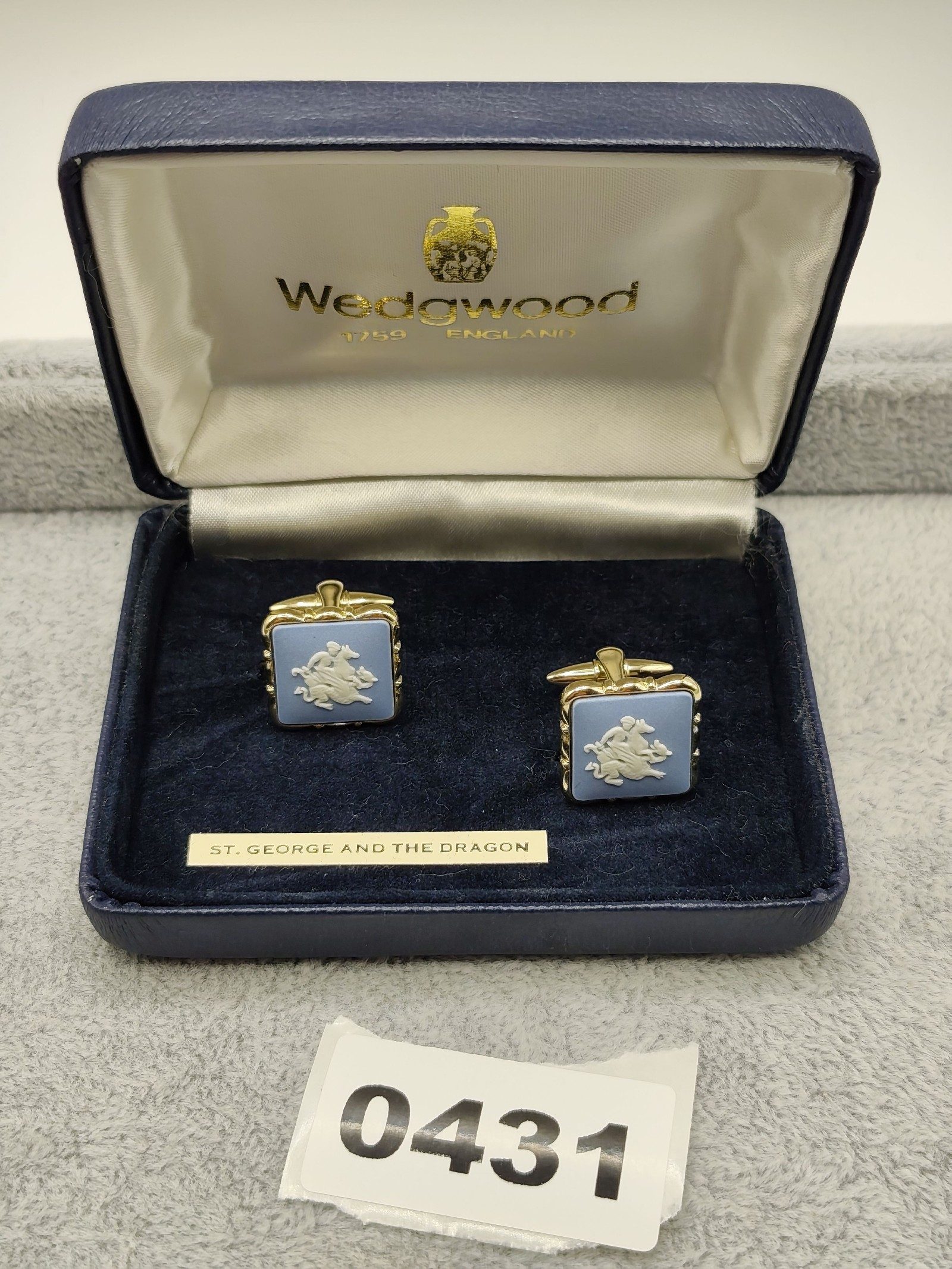Wedgwood Blue & White St. George and The Dragon Men's Cufflinks in Box
