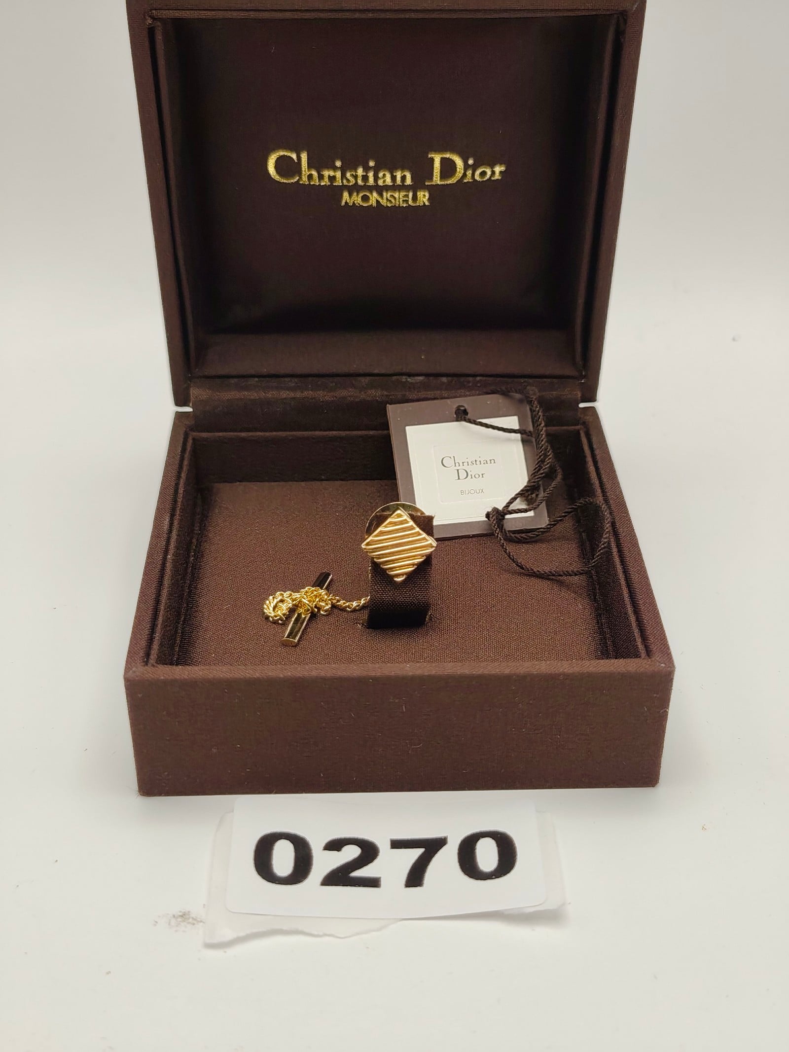 Christian Dior Men Gold Tone Square tie pin with Chain
