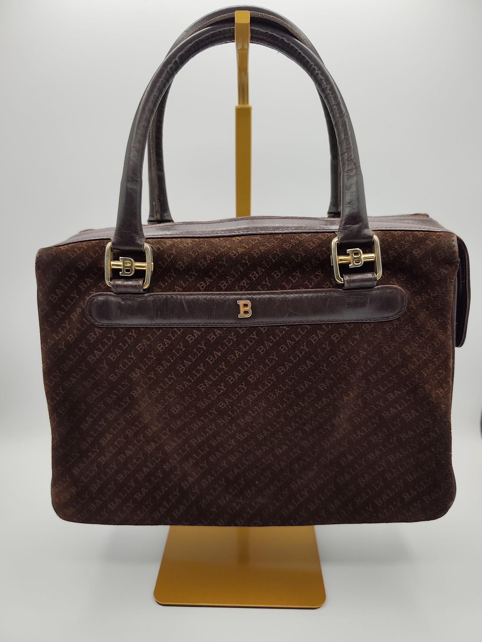 Bally Brown Monogram Leather & Suede Handbag