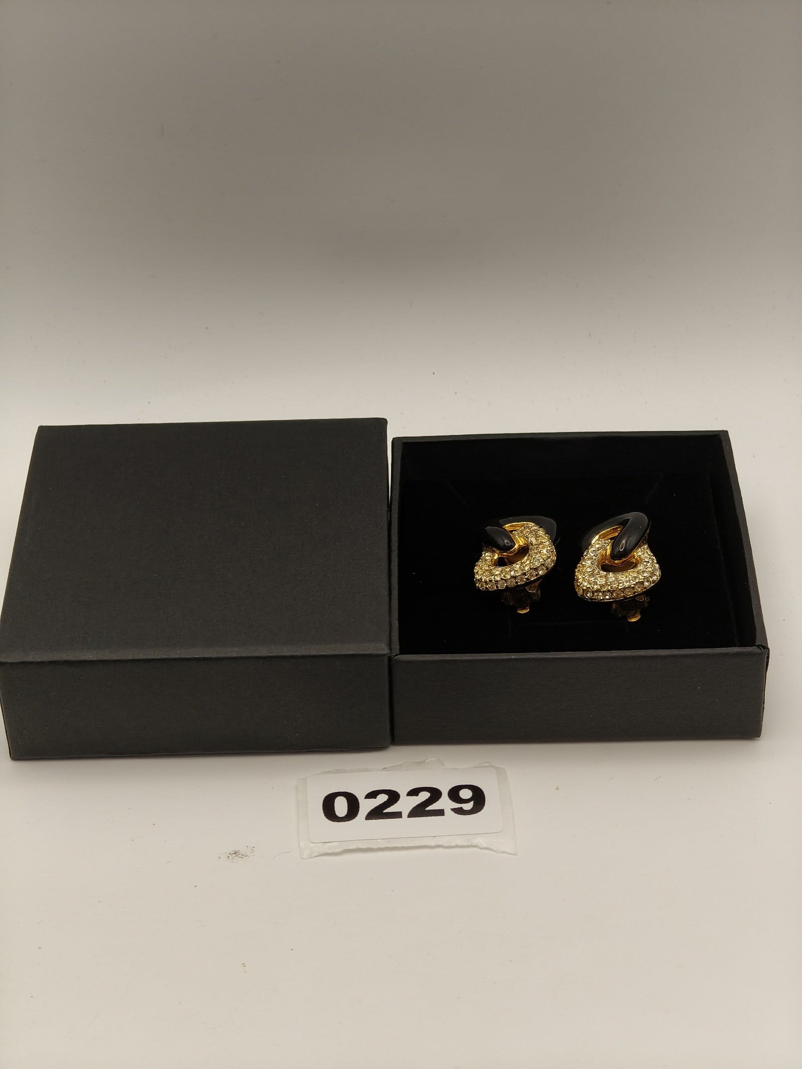 Gold & Black Crystal Nina Ricci Clip-On Earrings One Size