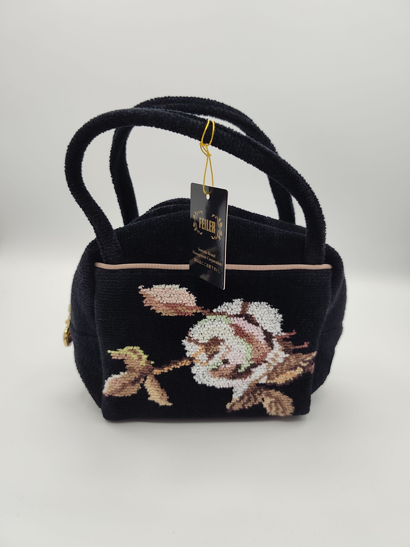 Feiler Black Floral Embroidered Mini Handbag Other