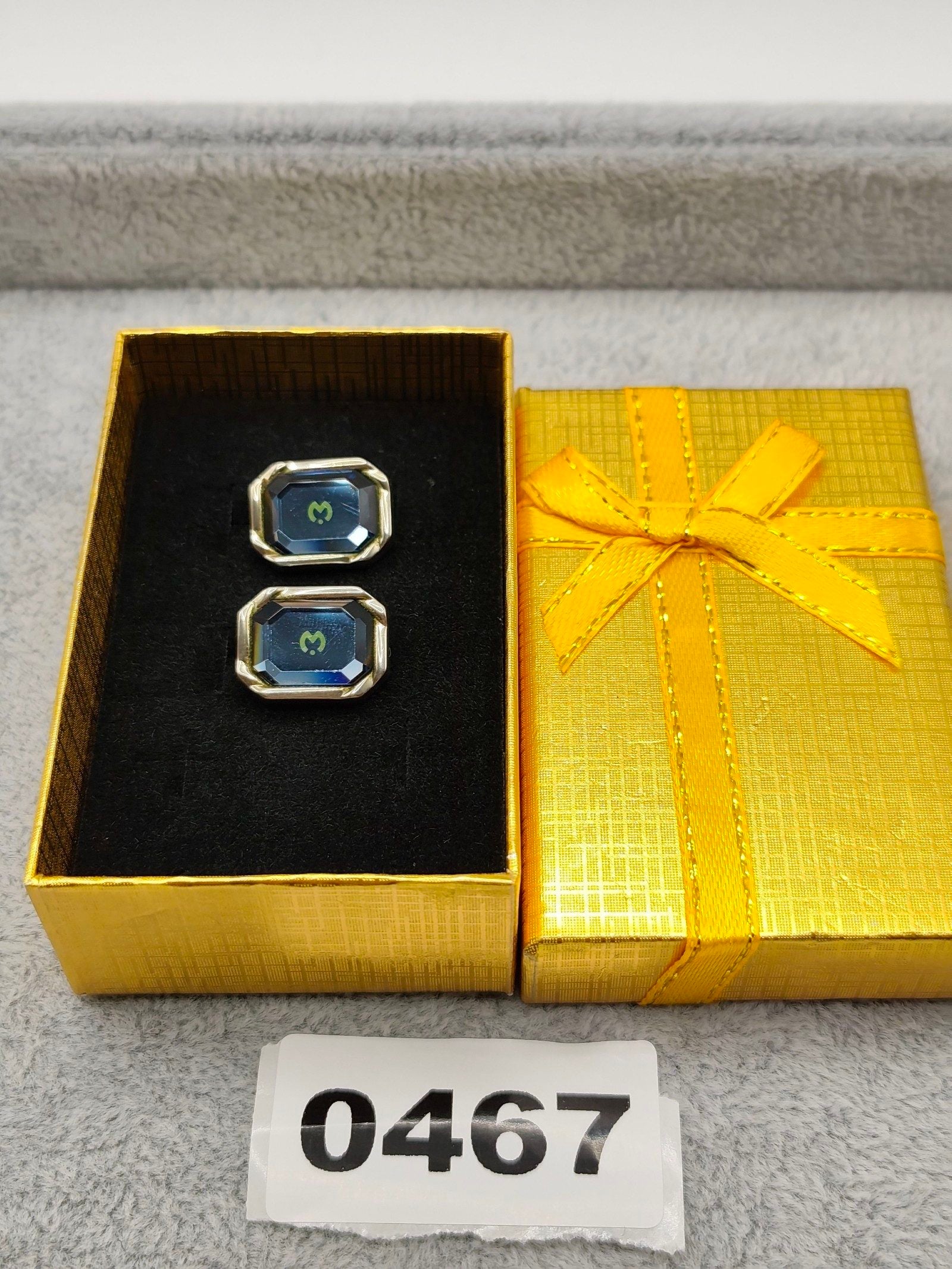 Silver & Blue Rectangular Men's Cufflinks Set Gift Box