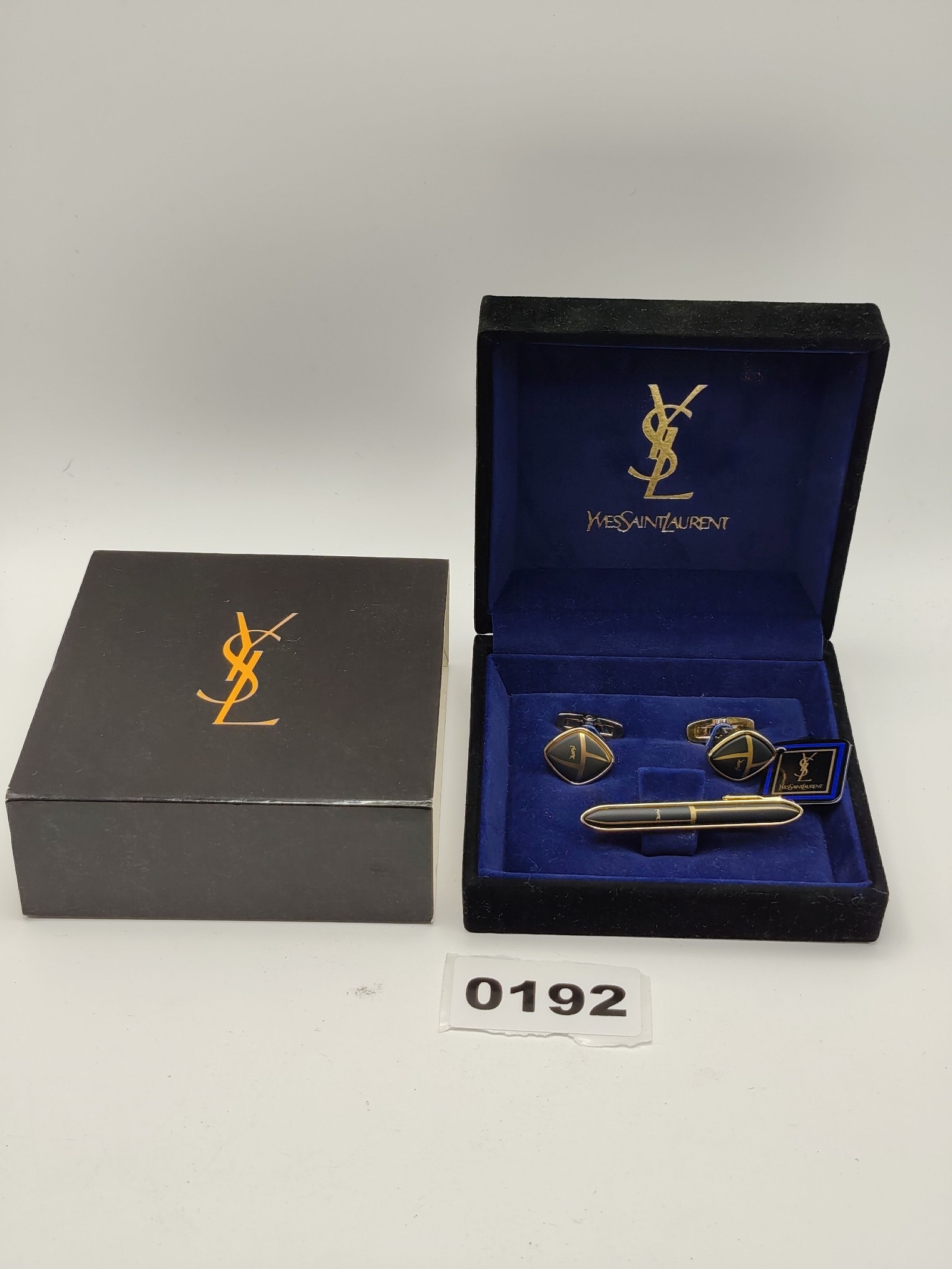 Yves Saint Laurent Men's Black & Gold Cufflinks & Tie Clip Set