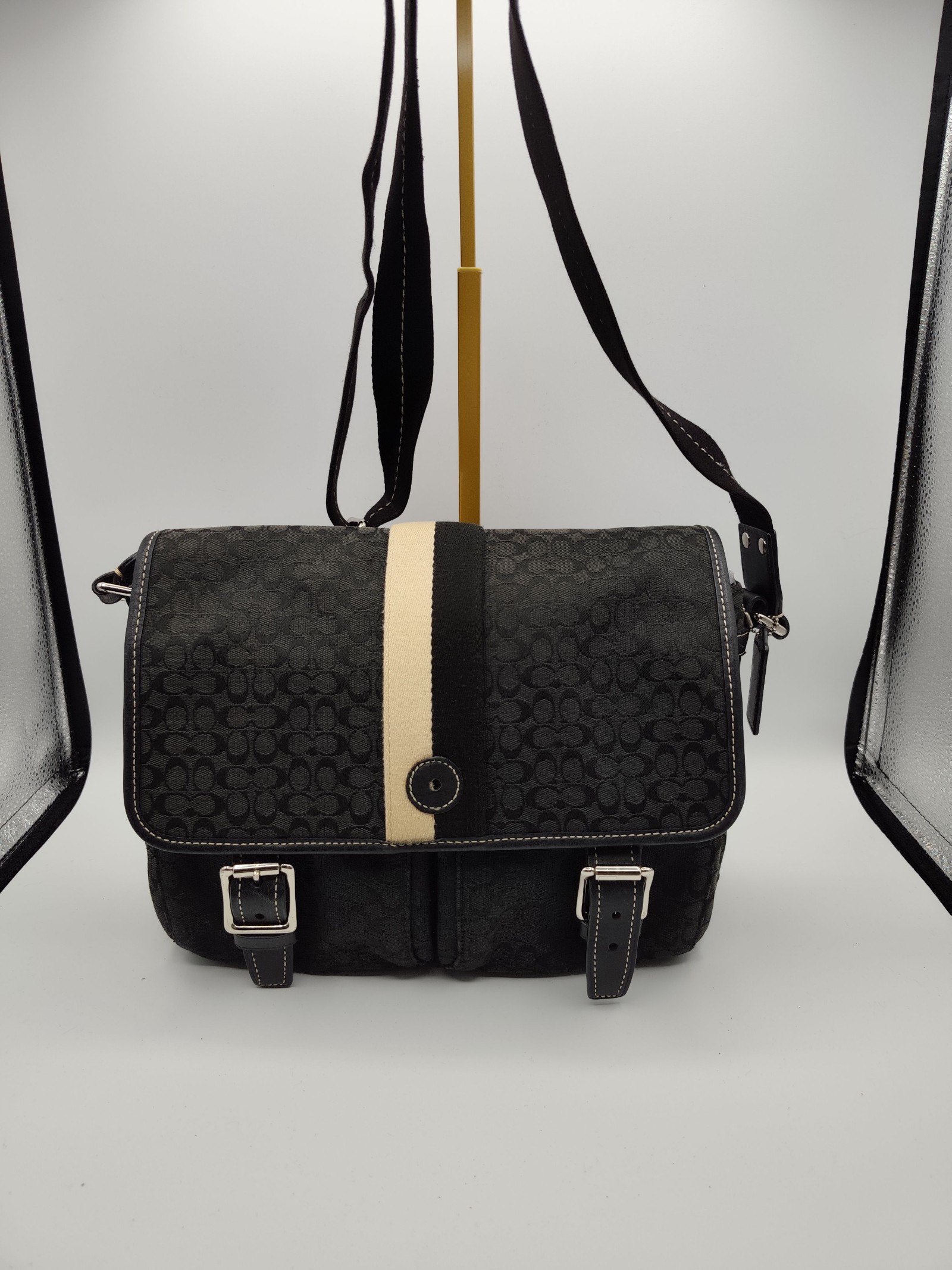 Coach Black & Beige Signature Canvas Messenger Bag