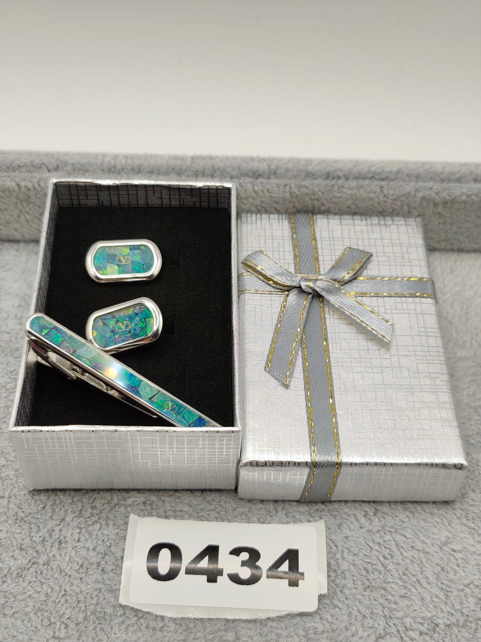 Valentino Men's Blue & Green Mosaic Tie Clip & Cufflinks Set Silver 925