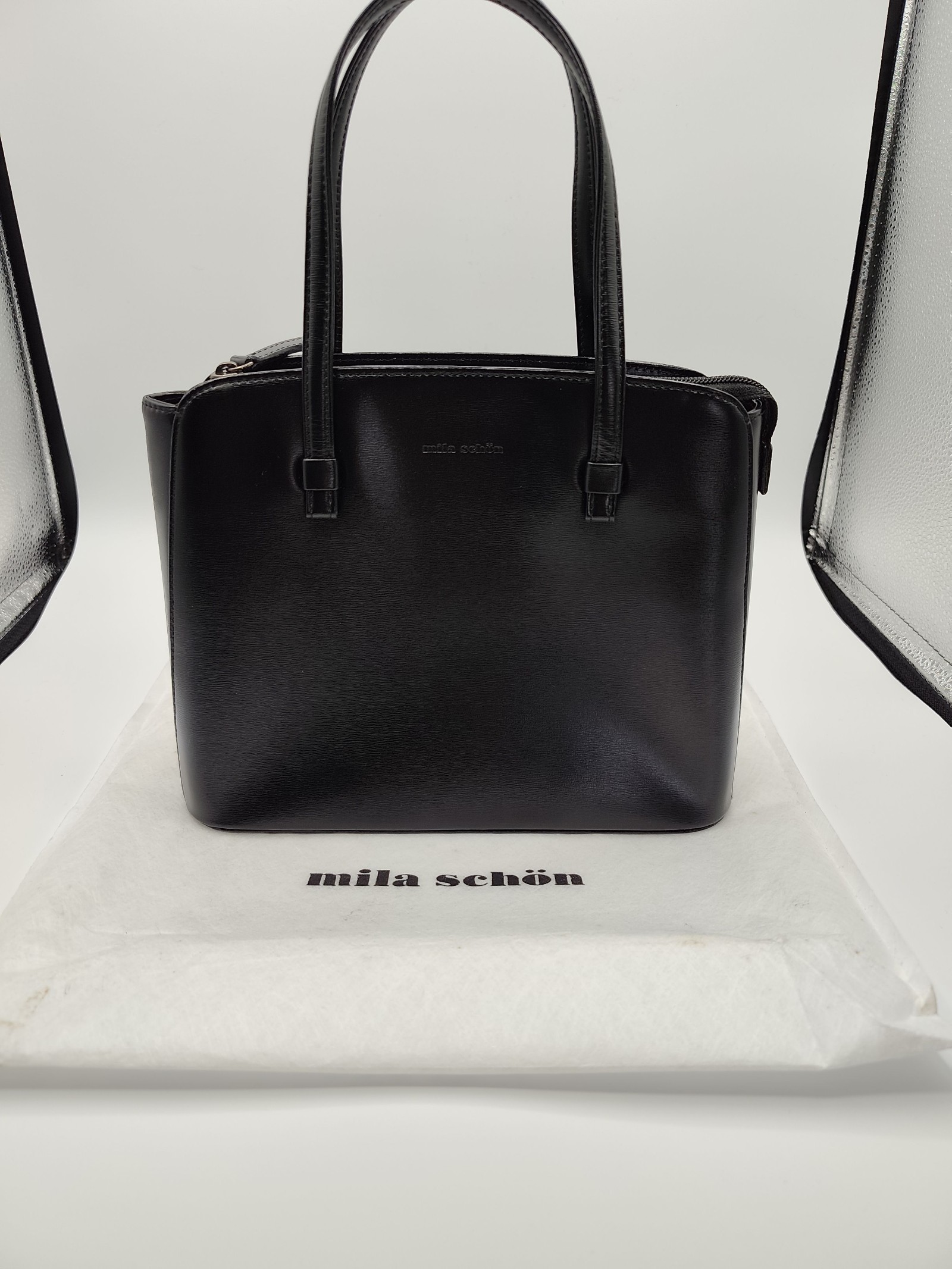 Mila Schön Black Structured Tote Handbag