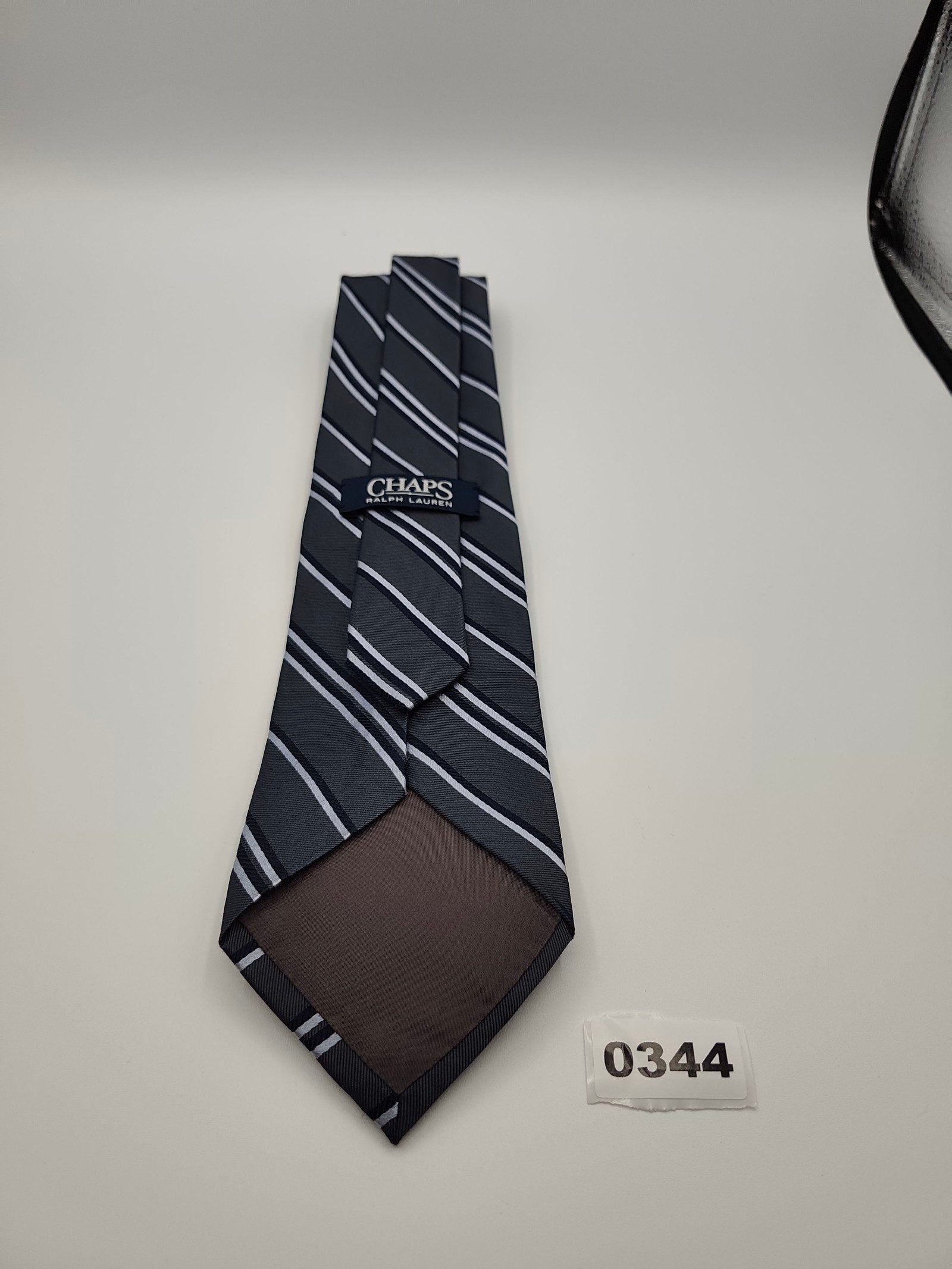 Chaps Ralph Lauren Navy Blue & White Striped Silk Tie Men