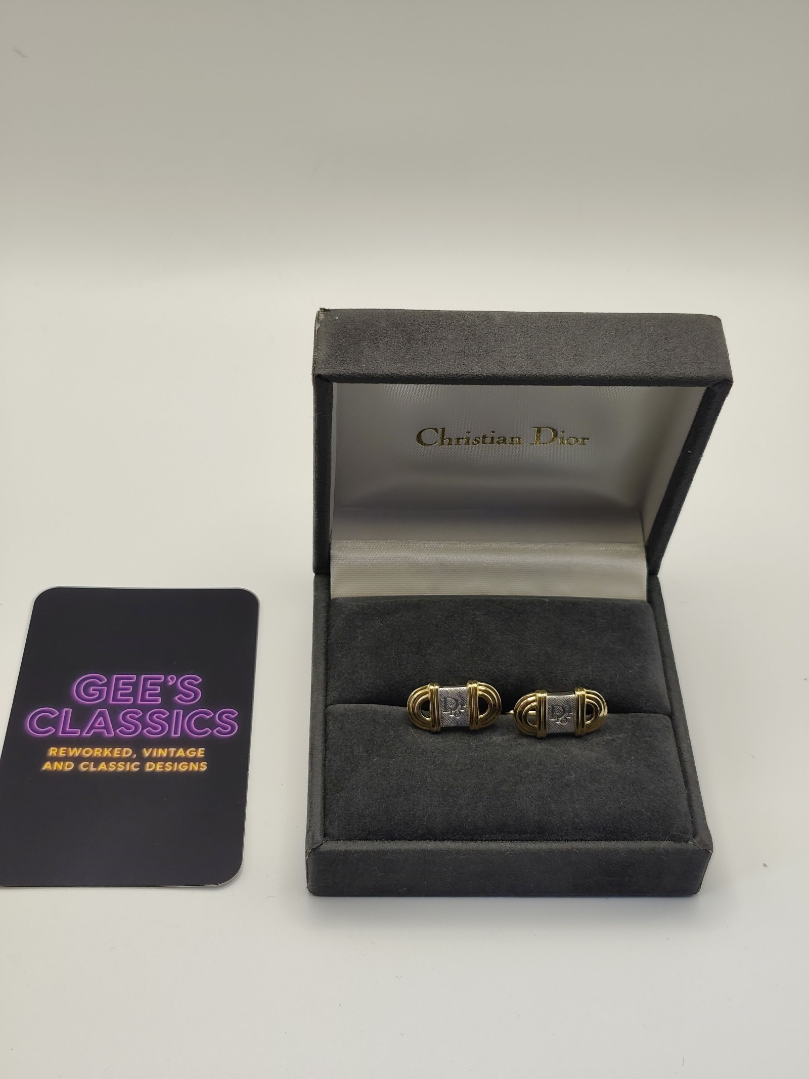 Christian Dior Gold & Silver Tone Logo Cufflinks Men Classic