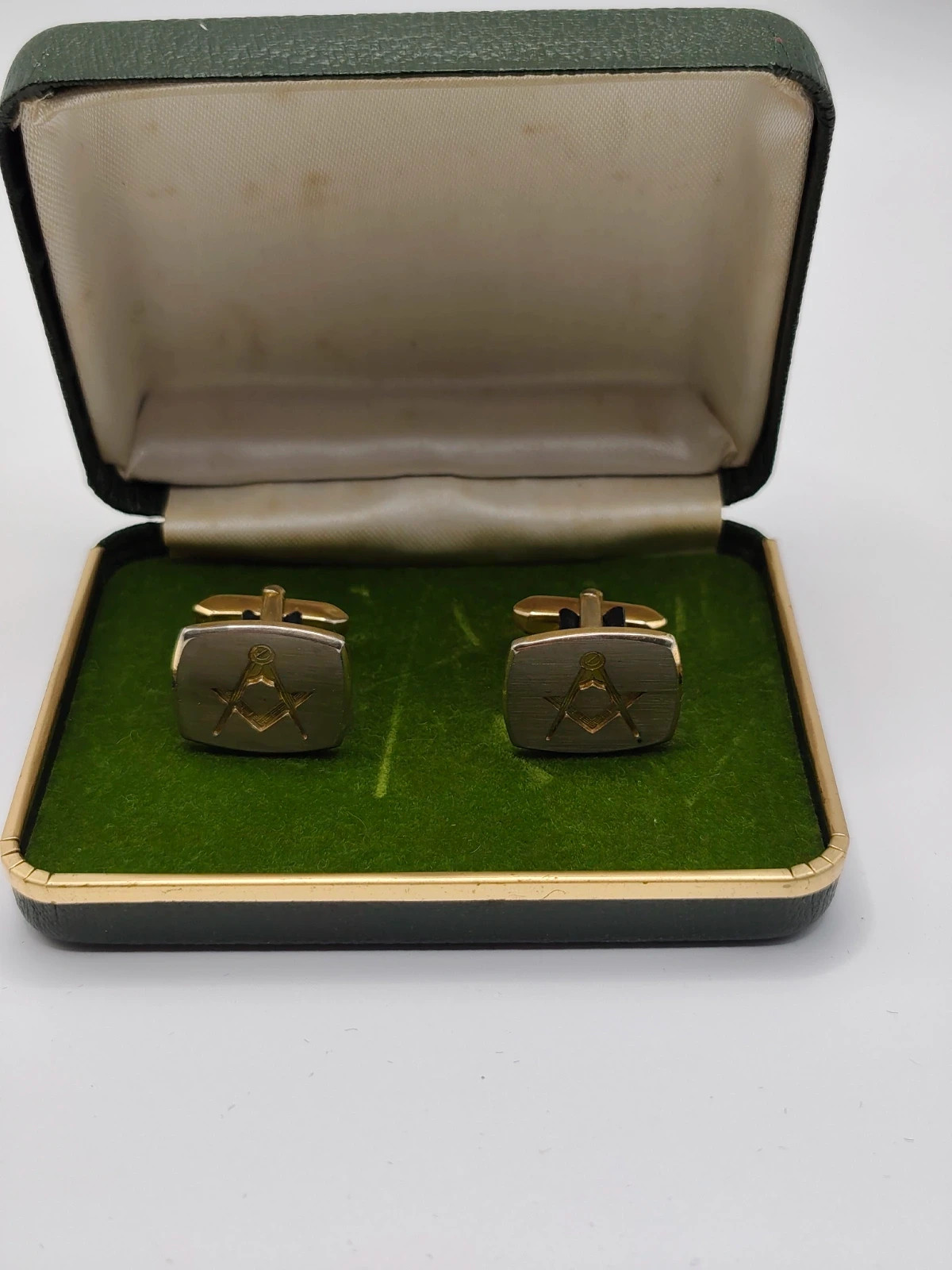 Vintage Masonic Square & Compass Cufflinks in Original Box | Gold & Silver Tone