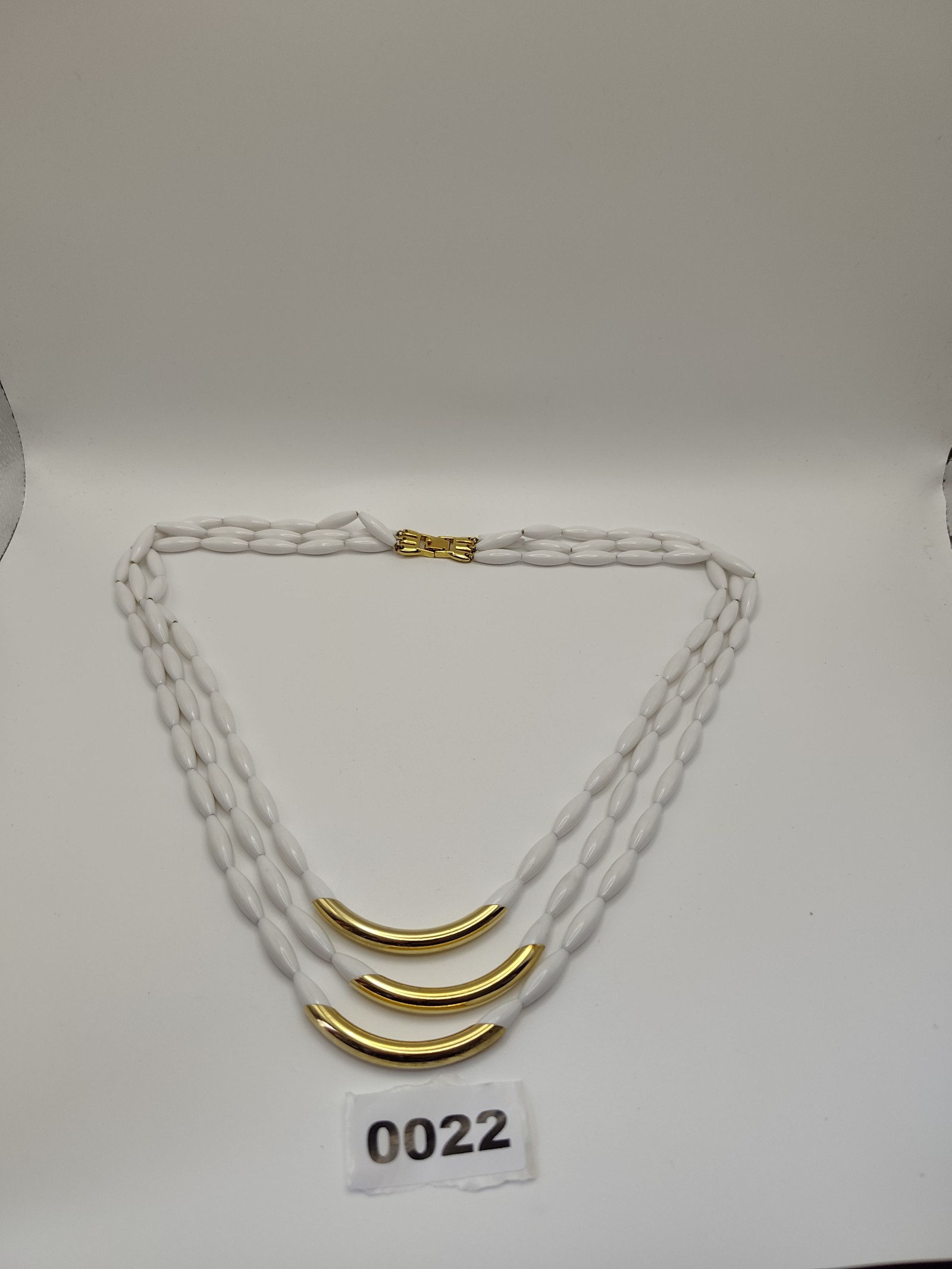 Monet White & Gold Three Strand Beaded Vintage Necklace