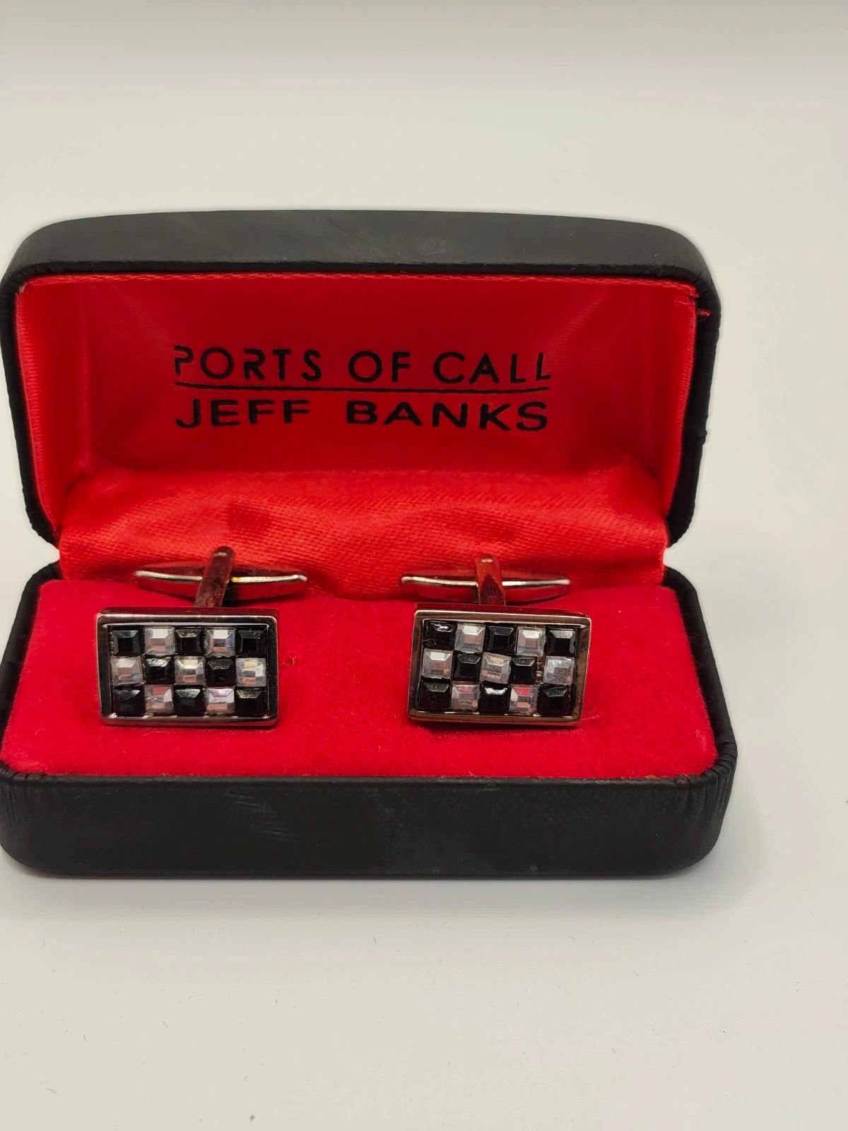 Vintage Jeff Banks Ports of Call Checkerboard Cufflinks | Boxed