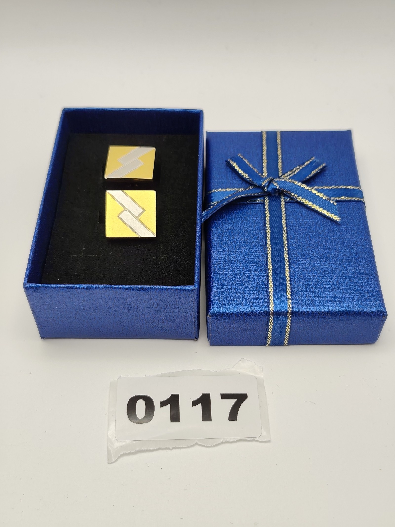 Givenchy Gold & Silver tone Geometric Square Cufflinks with Blue Gift Box