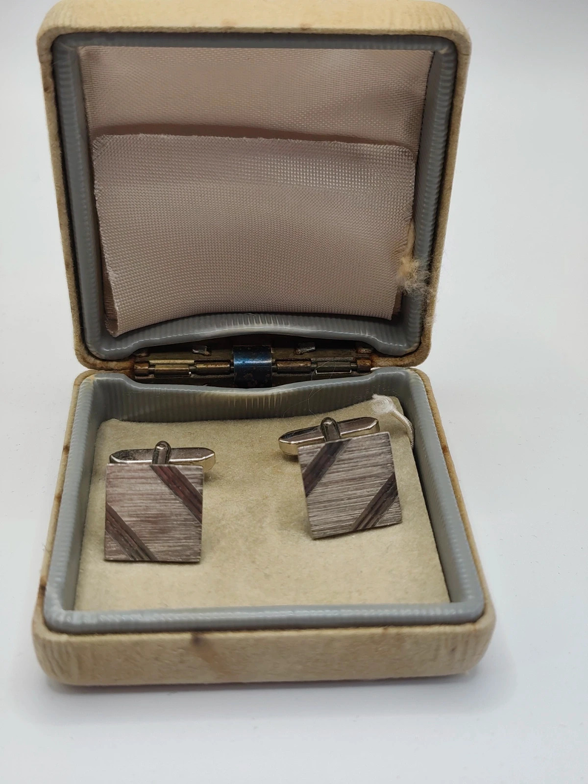 Vintage 1960s Brushed Silver Tone Square Cufflinks | Boxed