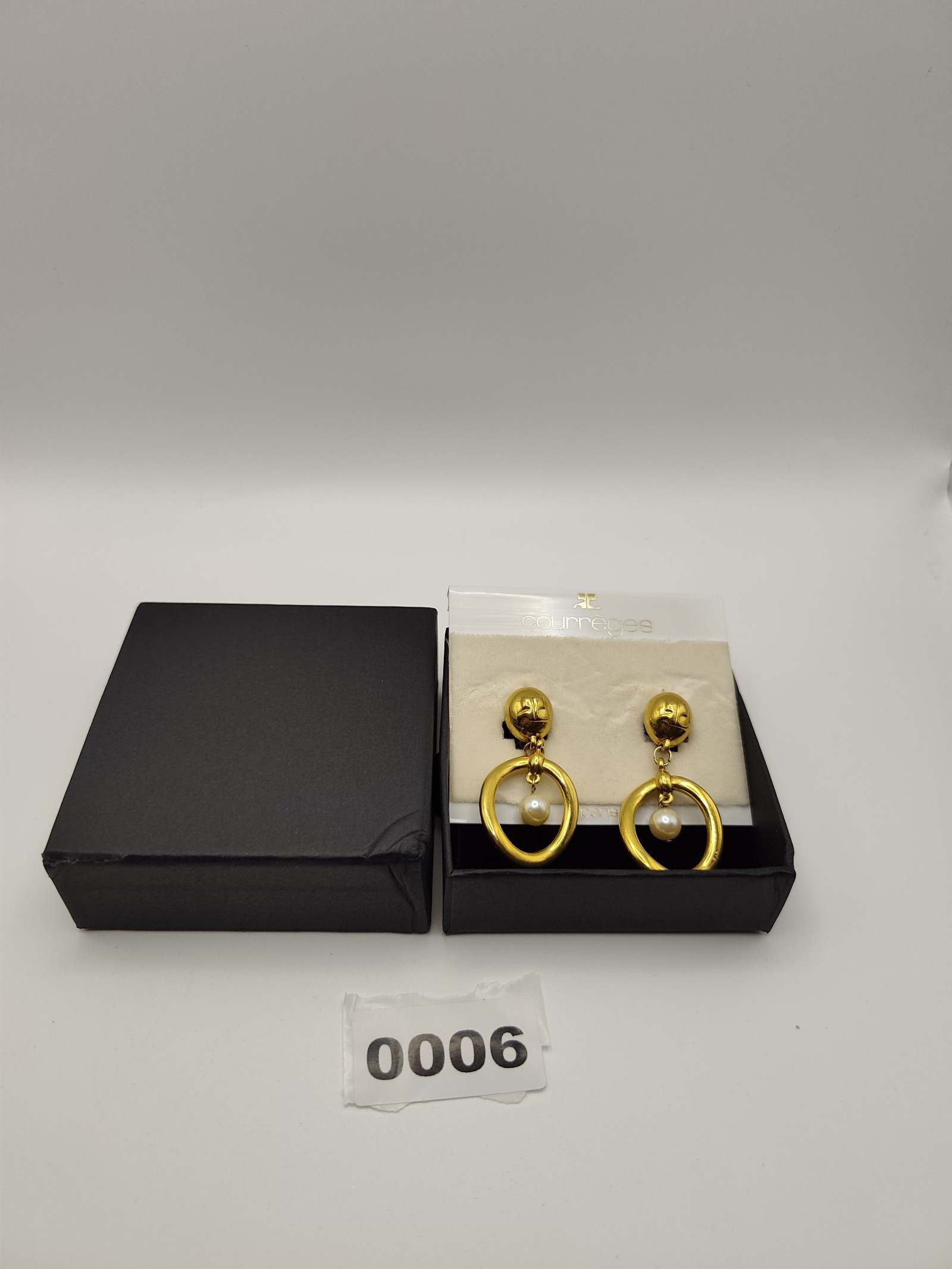 Courrèges Gold-tone Drop Hoop Pearl Clip Earrings