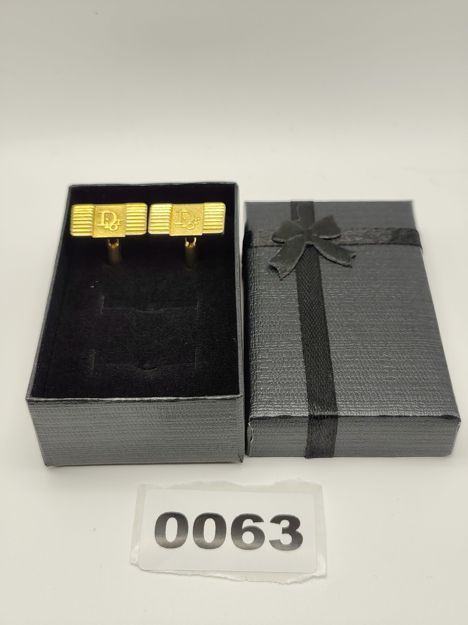 Christian Dior Gold Tone Logo Cufflinks with Gift Box Other