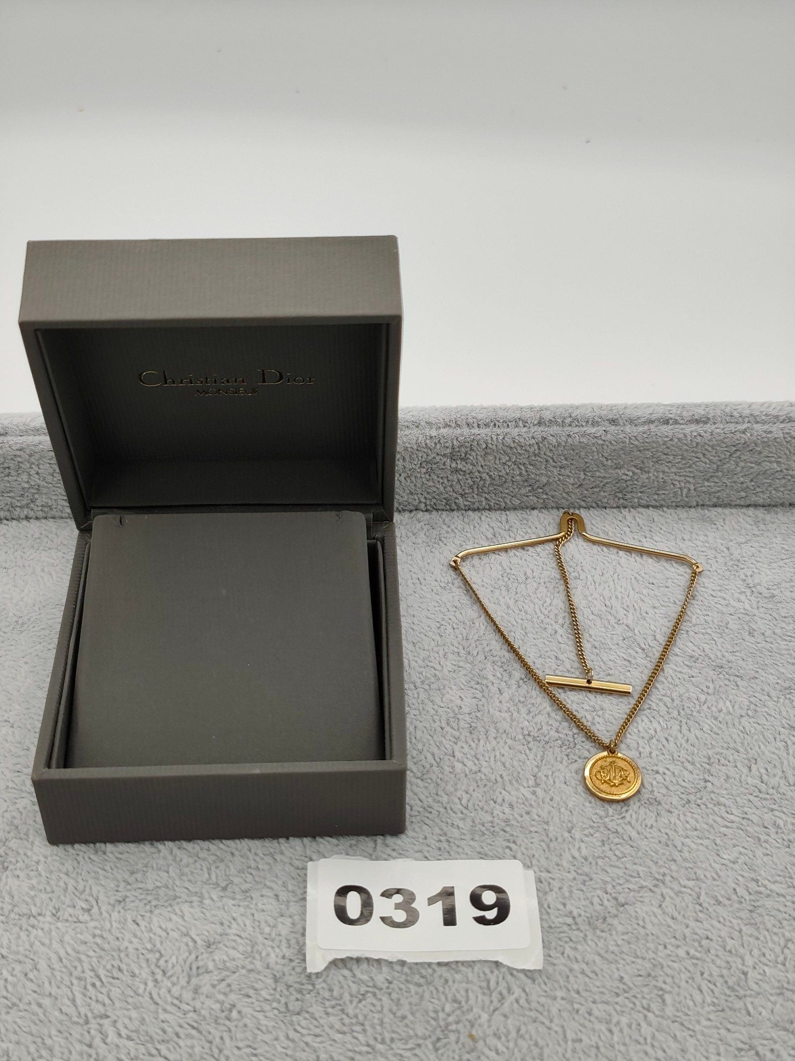 Christian Dior Gold Tone Logo Tie chain