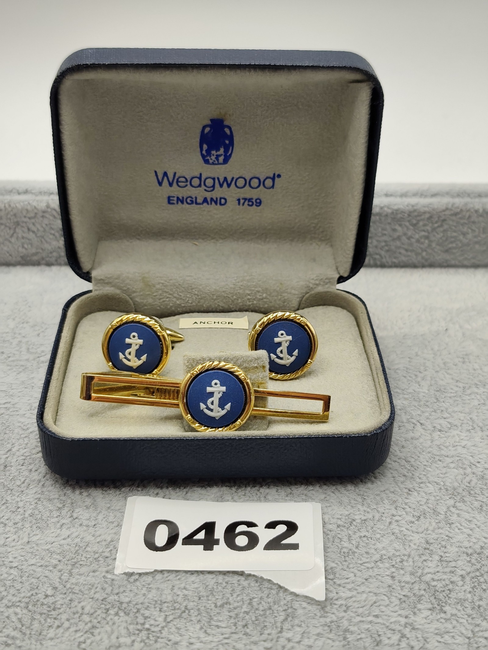Wedgwood Men's Blue & White Anchor Cufflinks & Tie Clip Set