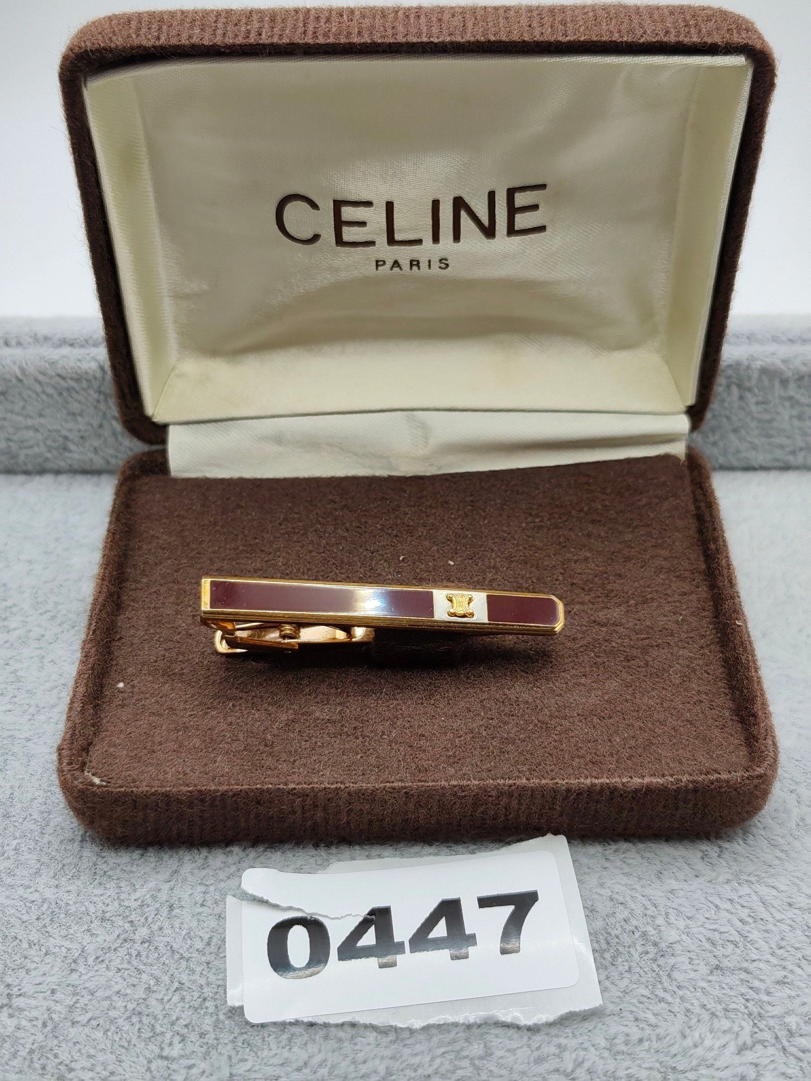 Celine Men's Gold & Brown Enamel Tie Clip with Original Box