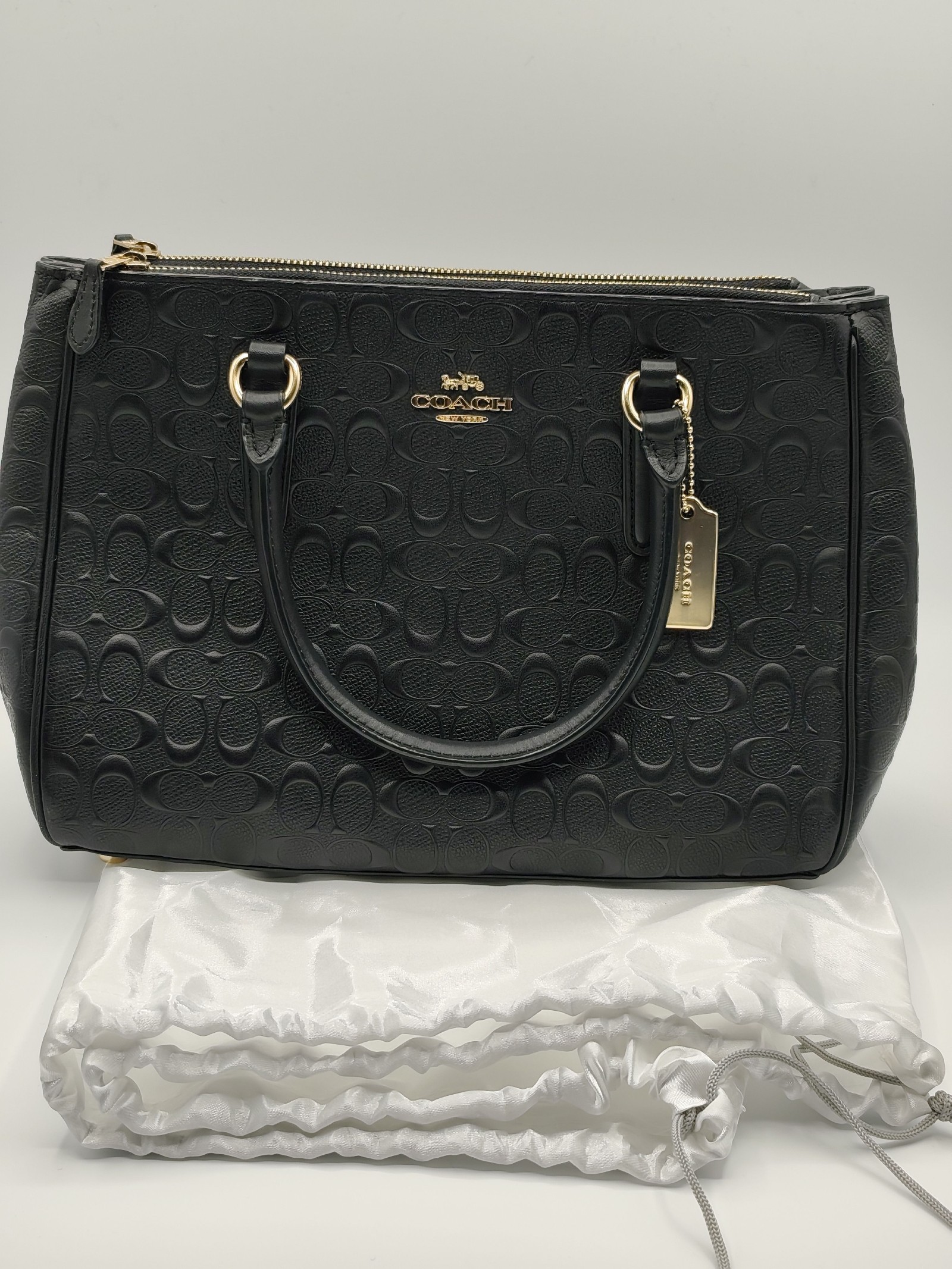 Coach Women's Black Signature Leather Satchel Tote Handbag
